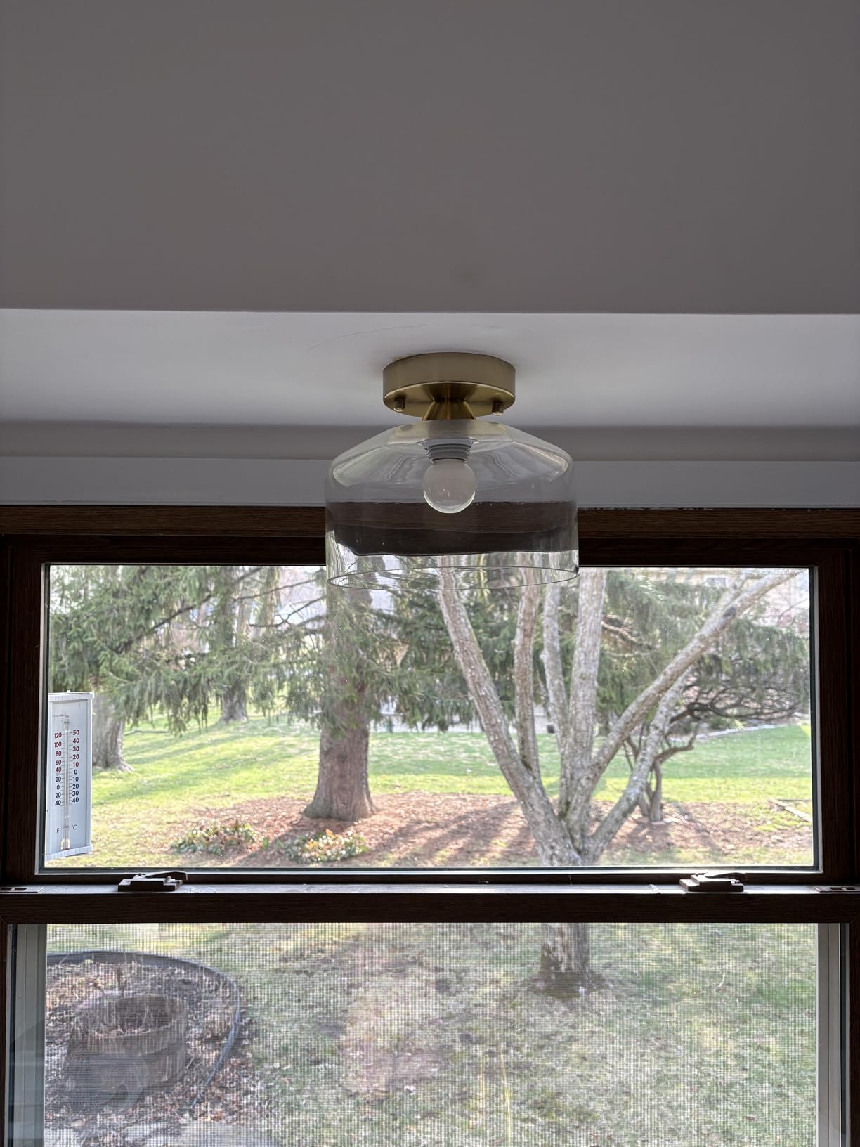 Semi Flush Mount Ceiling Light Brushed Gold - Clear Glass Pendant Lamp Shade, Modern Farmhouse Light Fixture for Hallway Corridor Kitchen Entryway Bedroom, Bulb Not Included customer photo 1