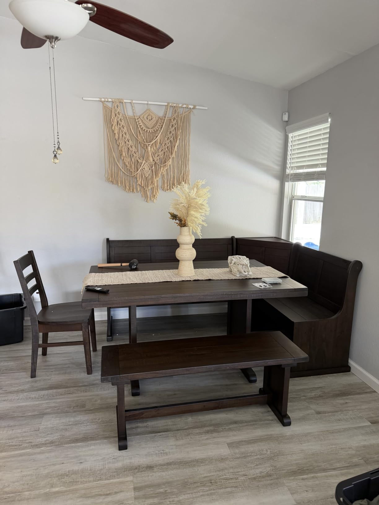 Pemberly Row Farmhouse Wood Kitchen Corner Breakfast Dining Nook Set with Table, Reversible Bench, Chair and Hidden Storage in Tobacco Leaf customer photo 1