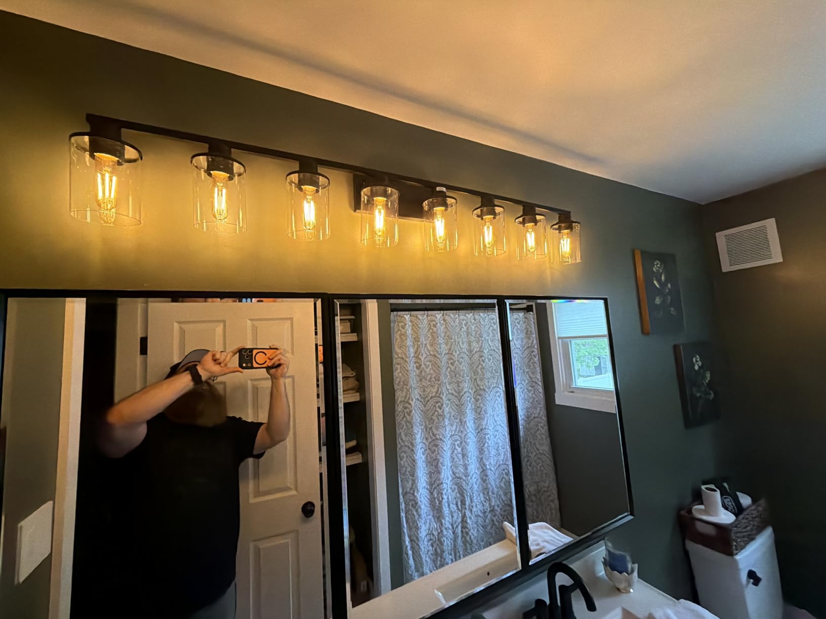DORESshop Bathroom Light Fixtures, 3-Light Black and Gold Bathroom Lights Over Mirror with Clear Glass Shade,Vanity Lights for Bathroom Hallway Bedroom Living Room, ETL Listed customer photo 1