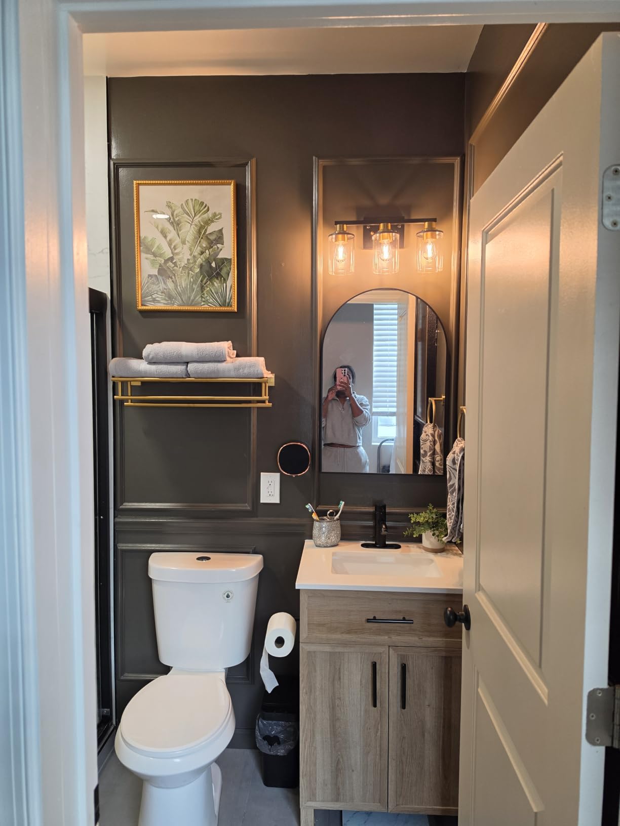 DORESshop Bathroom Light Fixtures, 3-Light Black and Gold Bathroom Lights Over Mirror with Clear Glass Shade,Vanity Lights for Bathroom Hallway Bedroom Living Room, ETL Listed customer photo 2