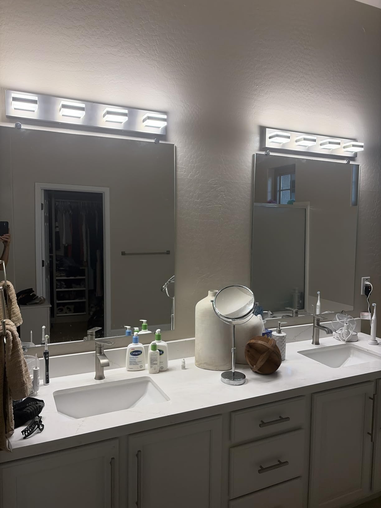 SOLFART Bathroom Vanity Lights Brushed Nickel Light Fixtures for Bathroom Above Mirror 4 Light LED Lights Bath Lighting Fixture Nickel ETL Listed customer photo 1