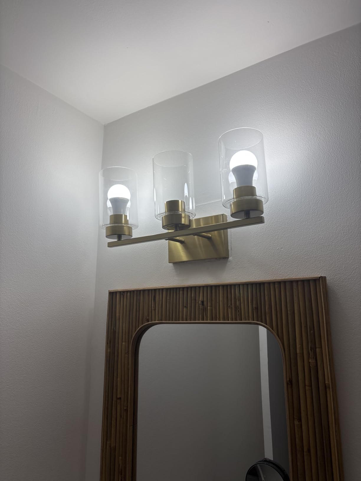 3-Light Bathroom Vanity Light, Modern Brushed Nickel Wall Lights with Clear Glass Shades, Bathroom Wall Sconce Lamp for Mirror Living Room Bedroom Hallway customer photo 2