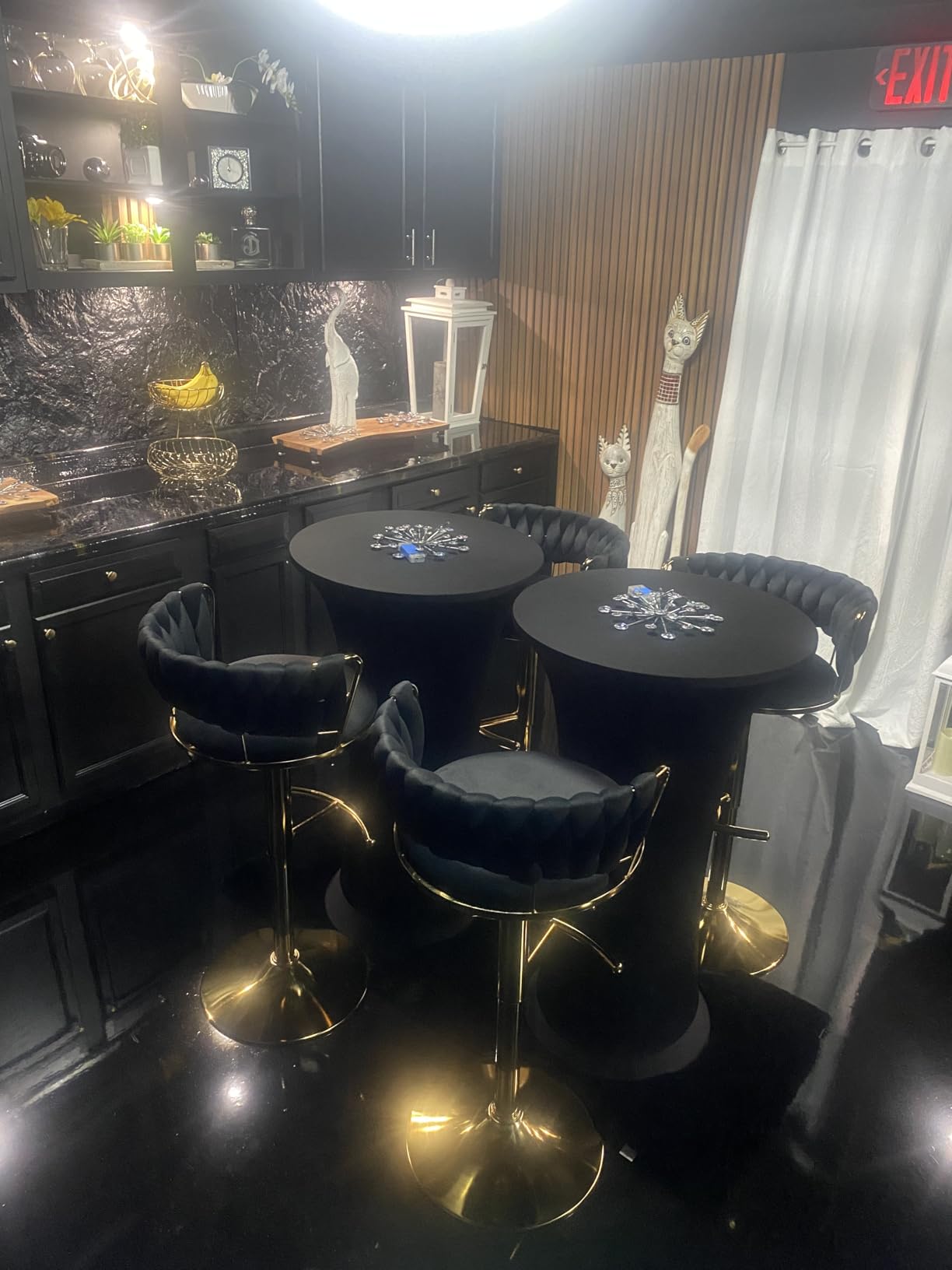 Flamaker Round Bistro Pub Table Modern Style Metal Base MDF Top Cocktail Bar Table Counter Bar Height for Pub, Dining Room, Party (2, Full Black) customer photo 2