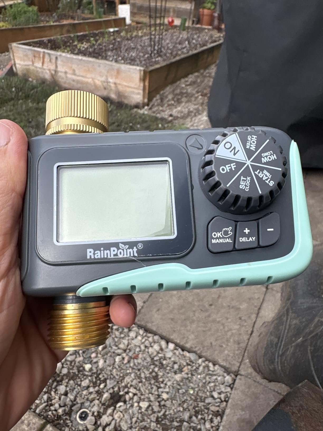 RAINPOINT Sprinkler Timer with Brass Inlet & Outlet, Programmable Hose Timer for Garden Soaker Hose, Watering Timer with Rain Delay/Manual Watering System, Digital Drip Irrigation for Yard, Lawn customer photo 1