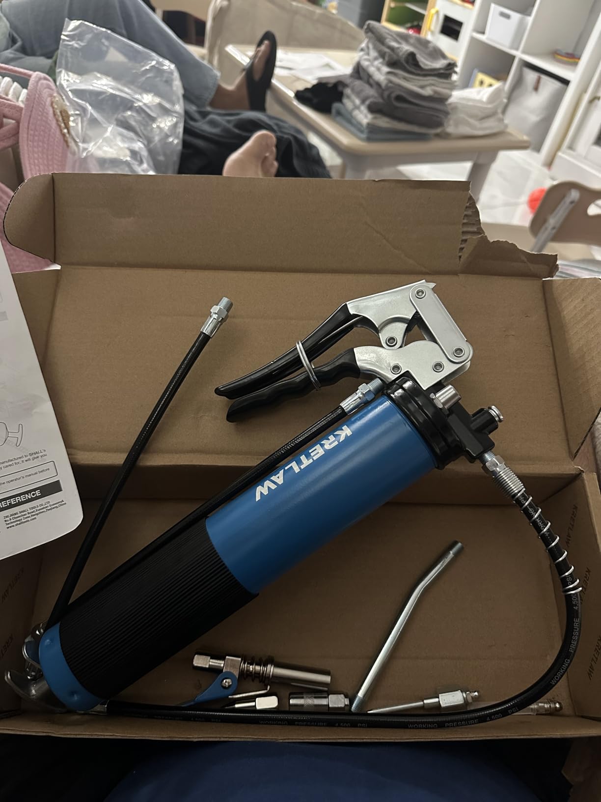 KRETLAW Grease Gun, 7000 PSI Heavy Duty Professional Pistol Grip Grease Gun Kit 14 OZ with Coupler, Double Grease Injector Needles, 18