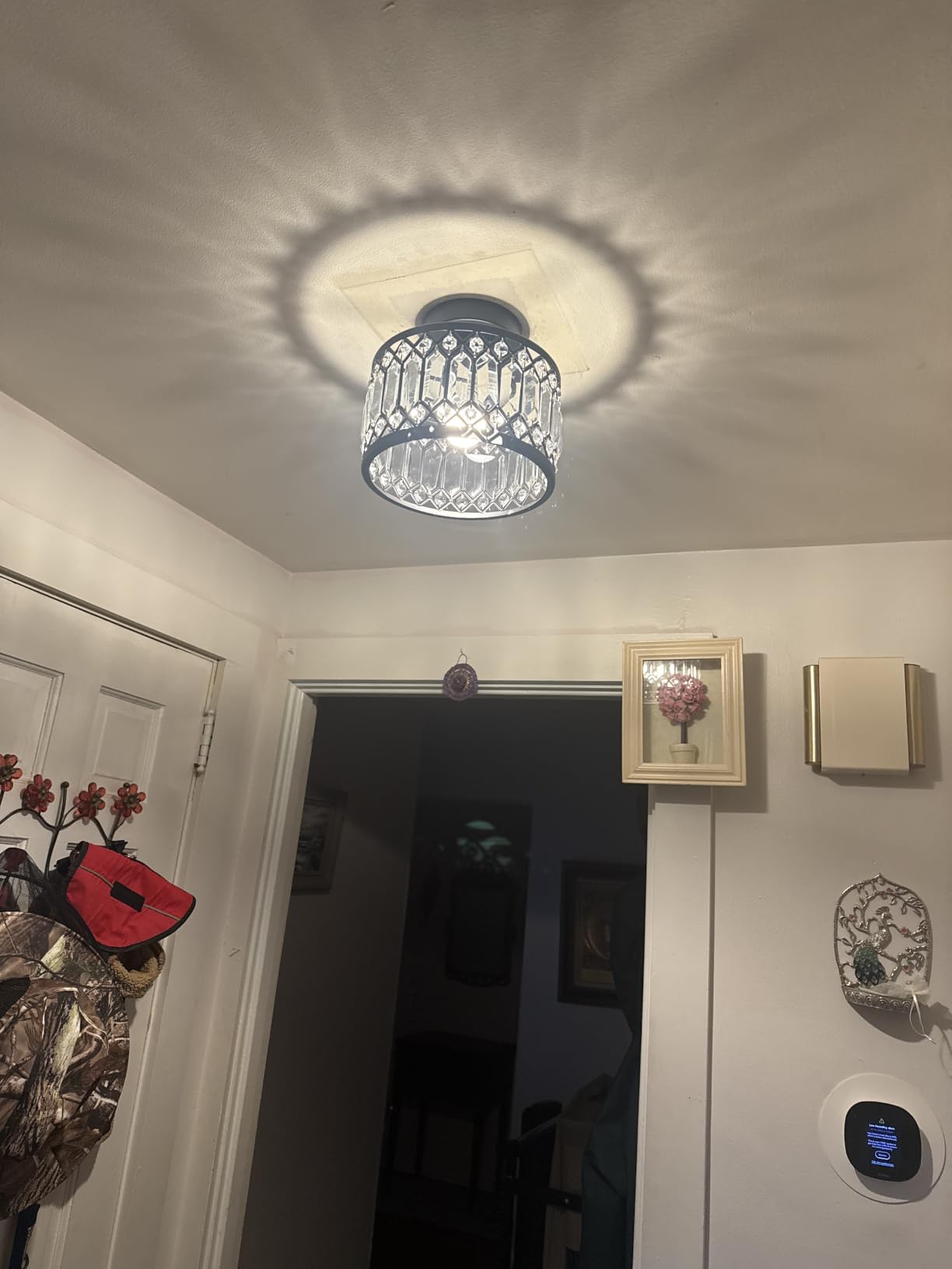 Pevfah Crystal Black Ceiling Light, Modern Semi Flush Mount Ceiling Lighting Fixture, Round Hallway Lighting Fixtures for Kitchen Entryway Bedroom Laundry Room, 1-Light, 11.4 Inch customer photo 1