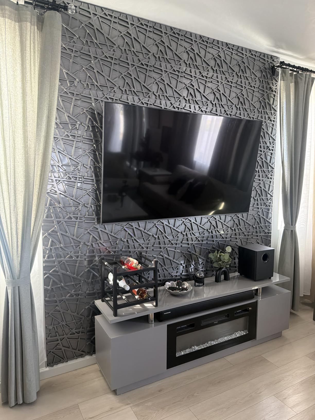 LEVOWAY 33 Pack 3D Wall Panels for Interior Wall Decor, 11.8''x11.8'' Black Accent Textured Wall Panels, Wall Covering Panels for Living Room, Gaming Room, TV Background, Cover 32 Sq.Ft customer photo 1