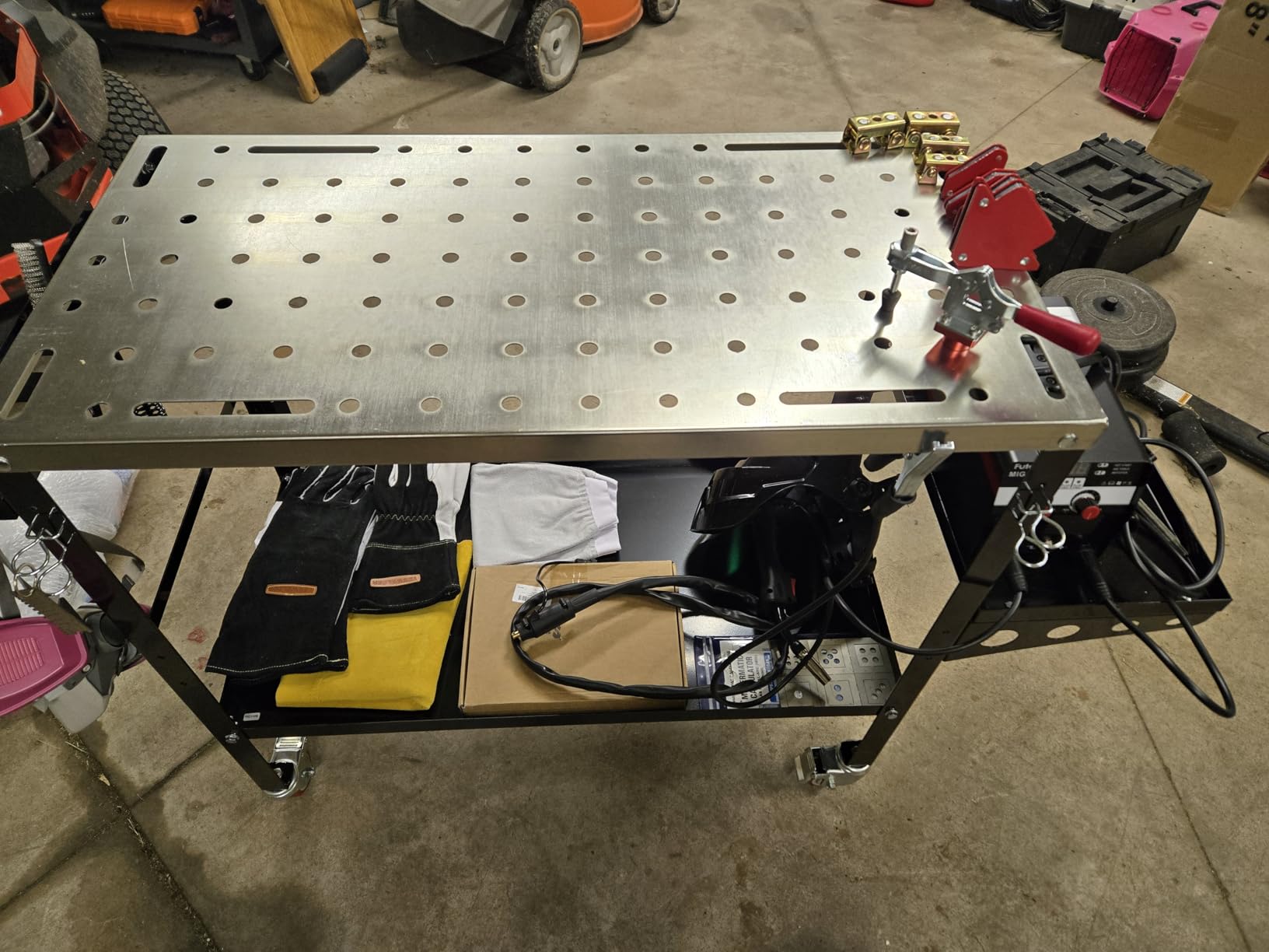 Welding Table, 1200 lbs Load Capacity Workbench With Tool Rack & Tray, 5/8