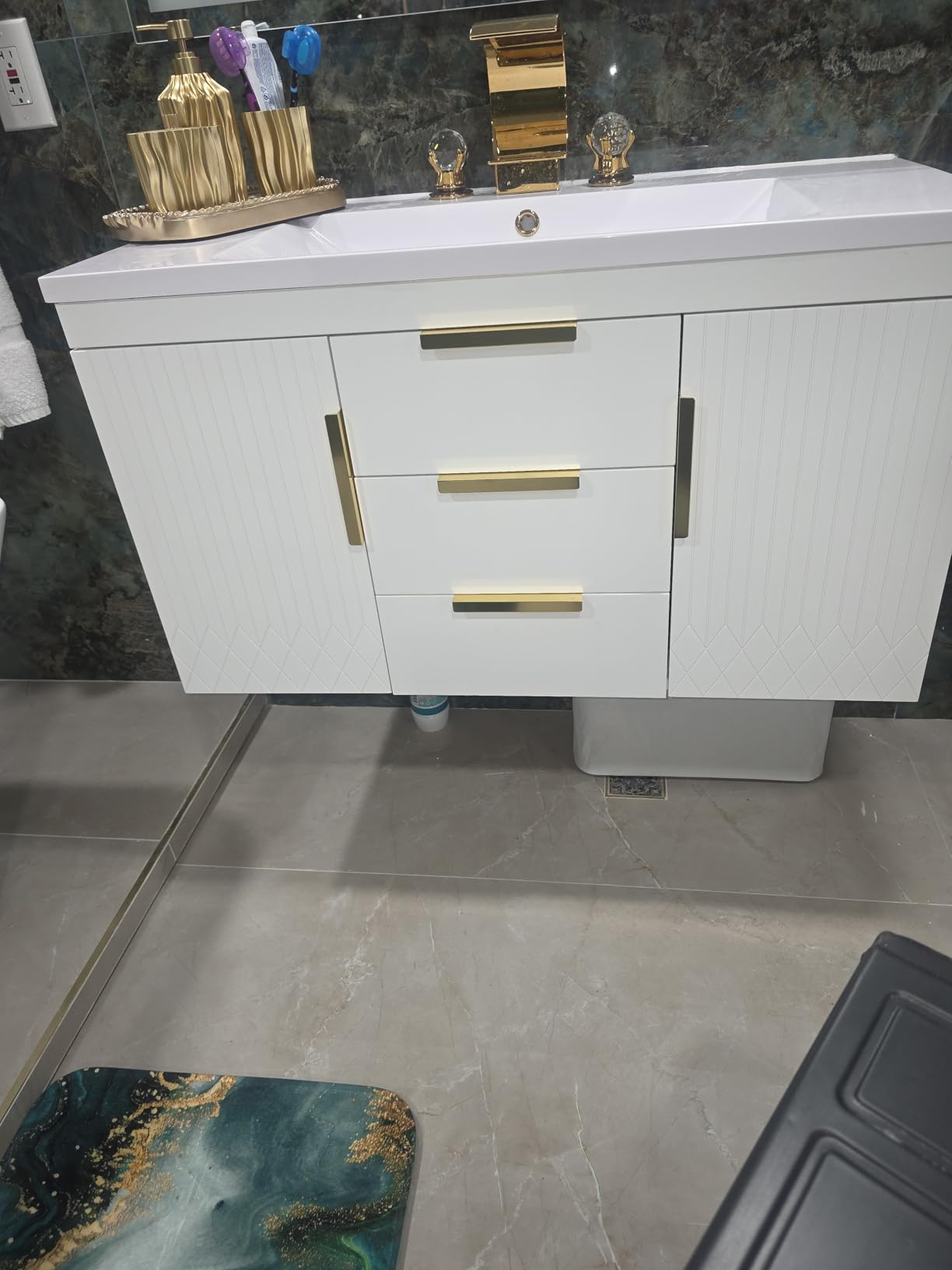 36 Inch Floating Bathroom Vanity with Sink, Wall Mounted (White) | Bathroom Storage Cabinet with 2 Doors & 2 Drawers, Soft-Closing Hinges, Modern Design with Decorative Lines customer photo 1