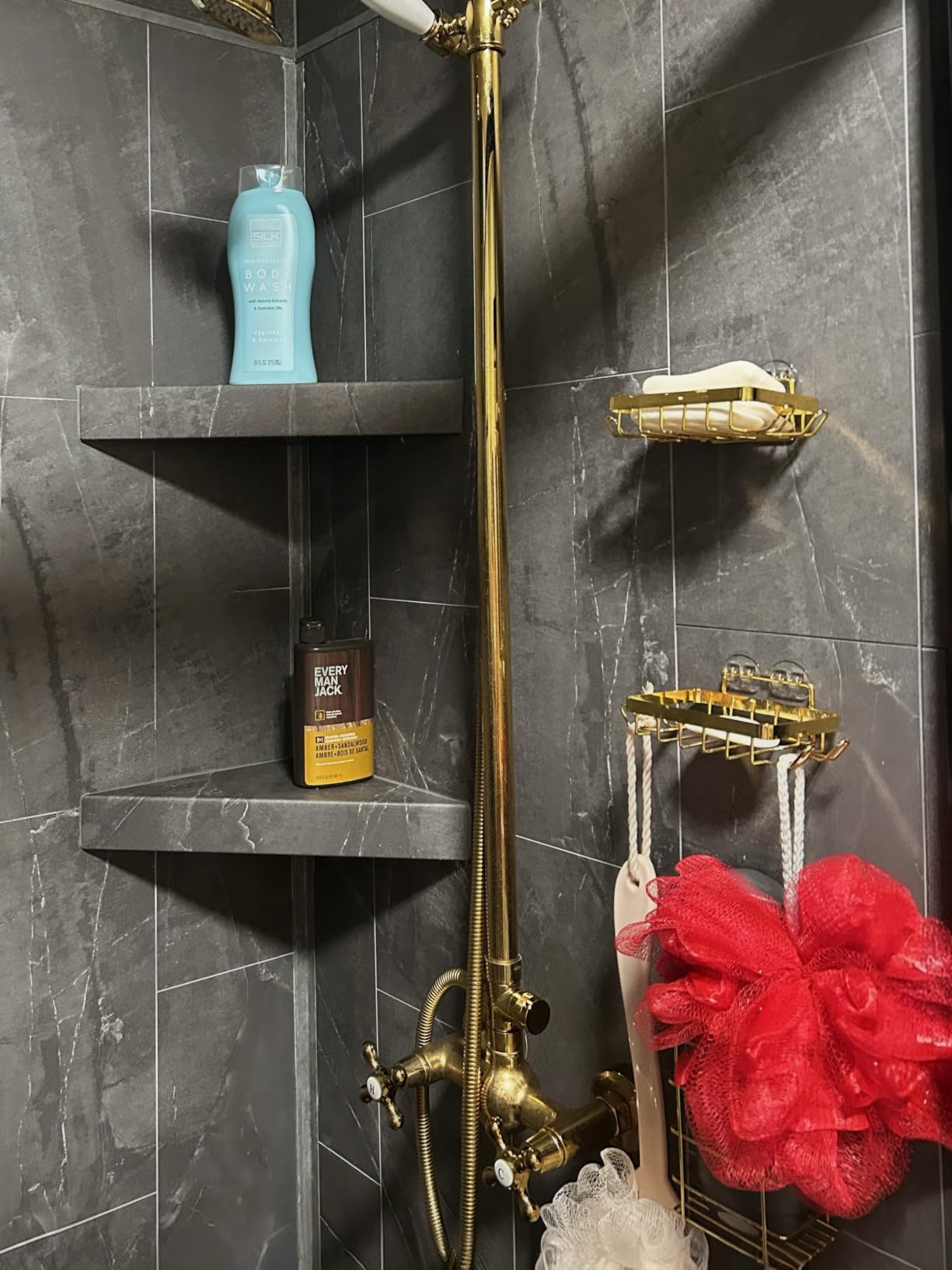 Palisade Vinyl Shower Surround Kit 78in x 60in x 32in, Urban Quarry | Waterproof PVC wall panels, grout-free design, bathroom renovation, coordinating trim, shelves, adhesive and sealant included customer photo 1