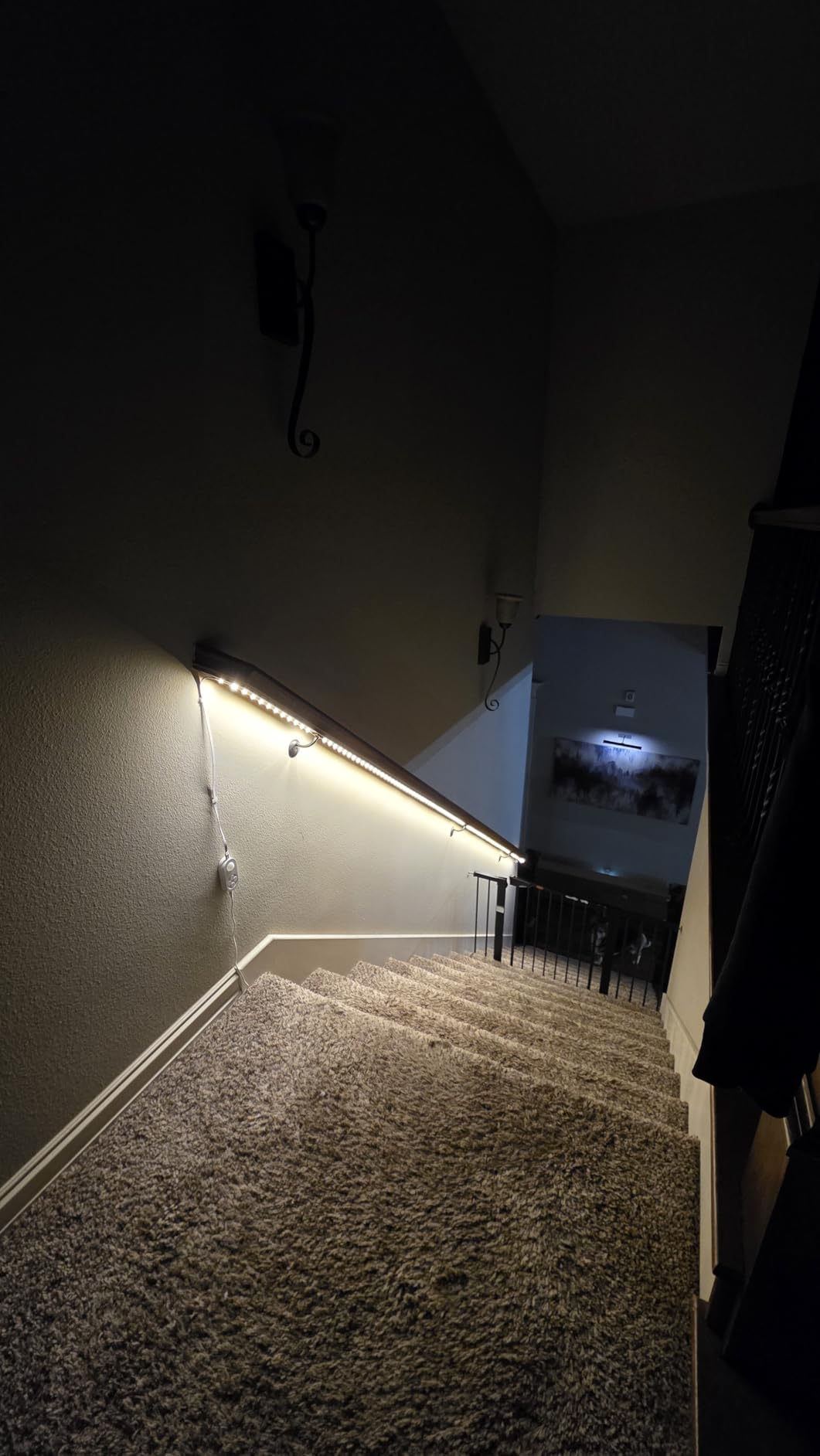 Dual Motion Sensor Light Indoor - Plug-in Adjustable LED Step Stair Light Strip with Double Sensor Detection, Timer & Dimmer for Staircase, Hallway, Bedroom (16.4FT 3000K Warm White) customer photo 2