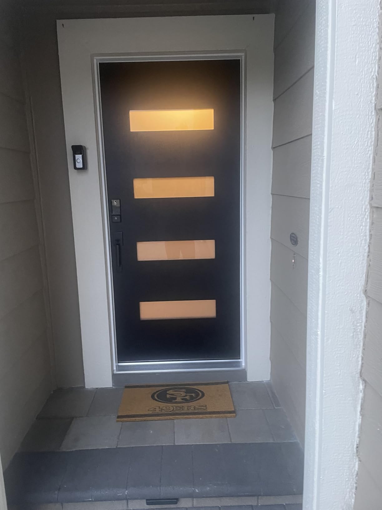 Fiberglass Entry Door 36x80, French Exterior Door Right Hand Inswing Black Finished Frosted Glass Knock-Down Door, Vinyl Frame and Brickmould Included customer photo 1