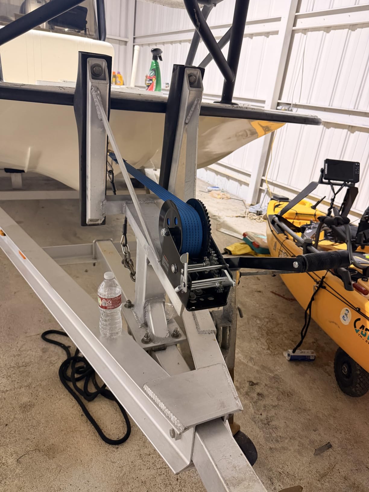 Kolvoii 3500 lb Boat Trailer Winch, 33 ft Strap, 2-Speed 4:1/8:1, Blue | Polyester strap, two-way ratchet, 8 mm high-carbon steel gears and galvanized finish; boat trailer & marine loading customer photo 1
