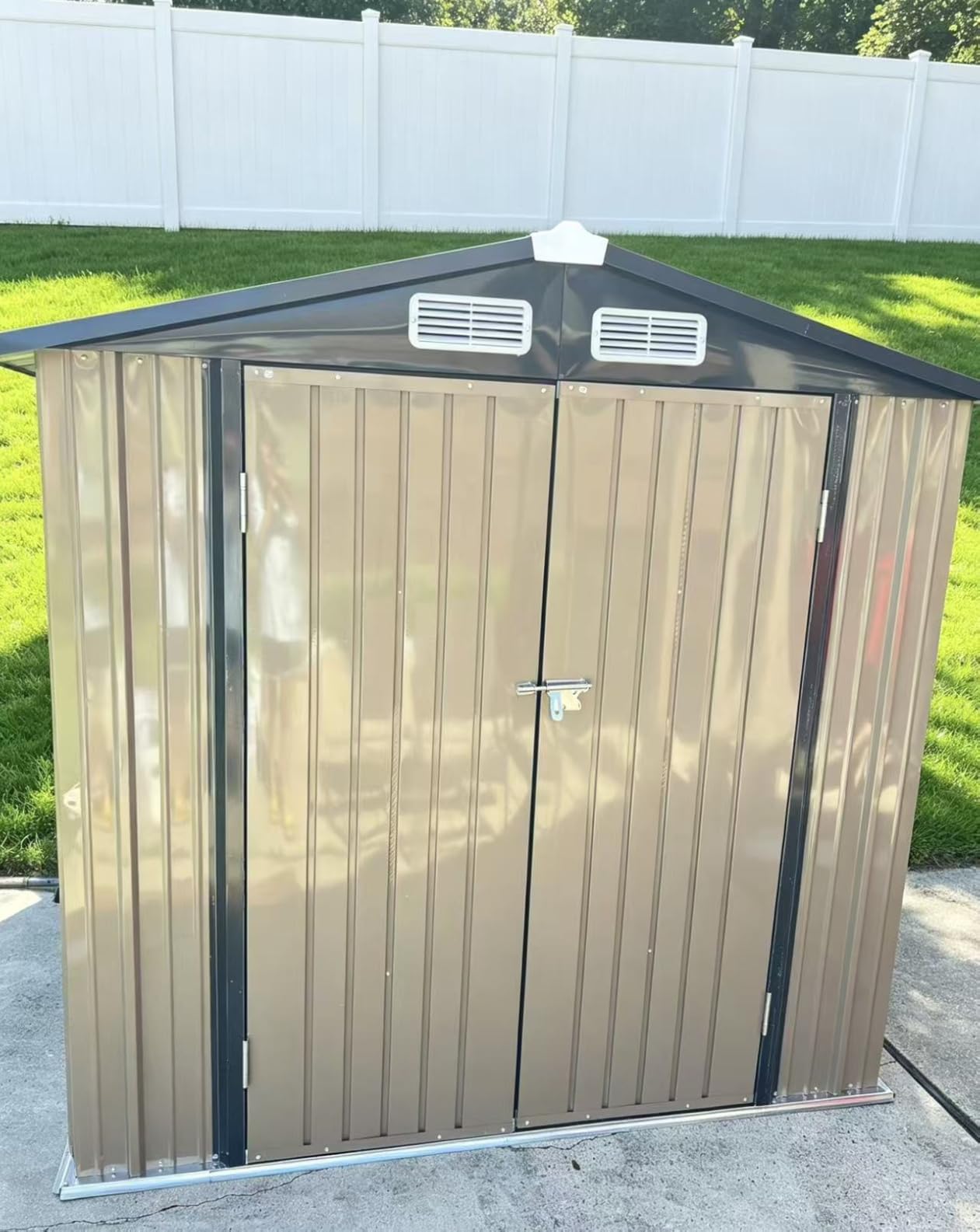 Aoxun 6.2x4 FT Shed Outdoor Storage Shed with Lockable Doors & Slooping Roof Metal Garden Tool Shed for Backyard, Patio, Poolside (Brown) customer photo 2