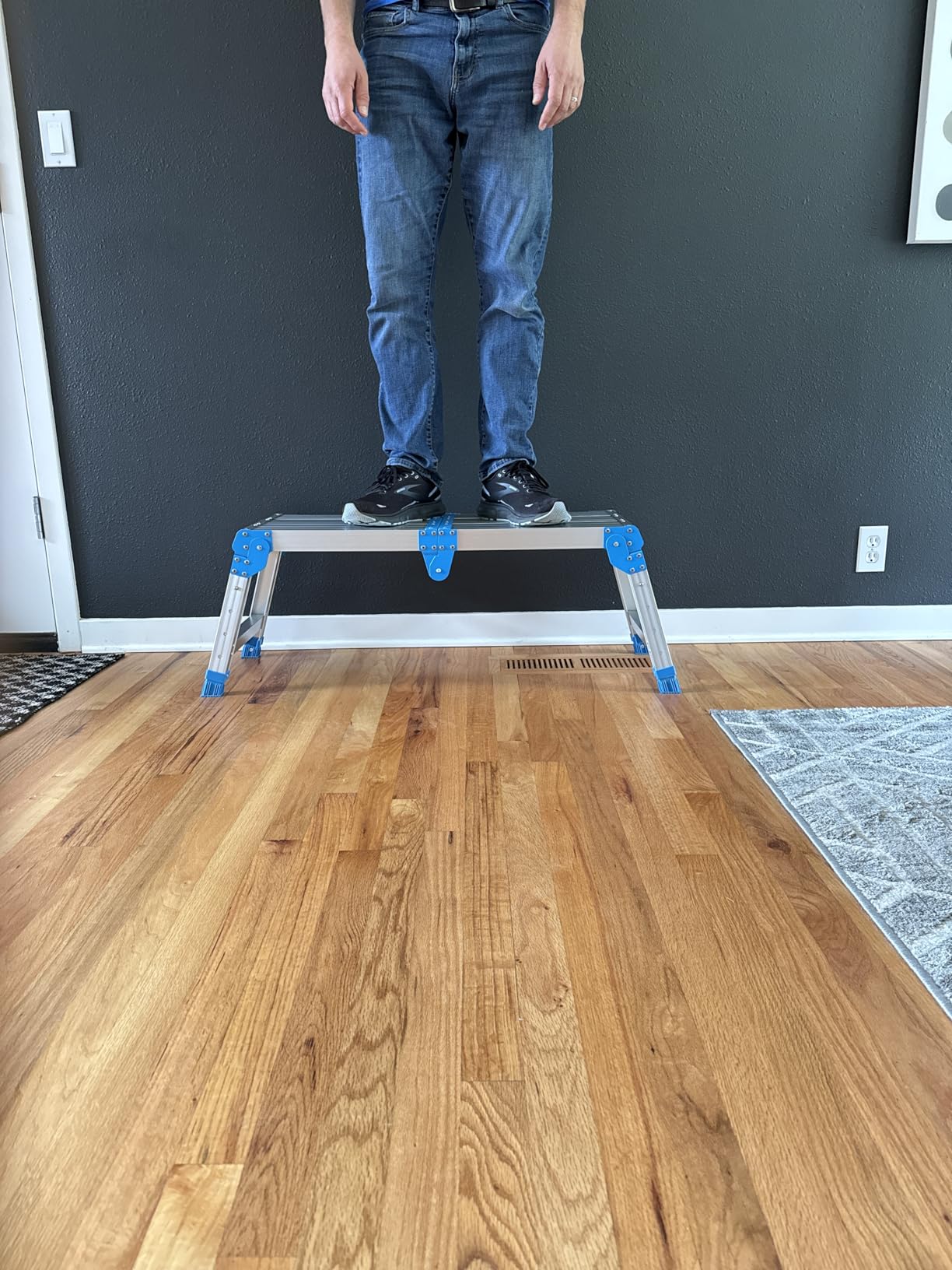 Loyoda Work Platform 500 Lbs, Folding Step Stool with One-Touch Automatic Fold, 4 Height Adjustment Step Platform, Perfect for RV Cleaning, Home Painting and Reaching High Places, Larger, Blue customer photo 1