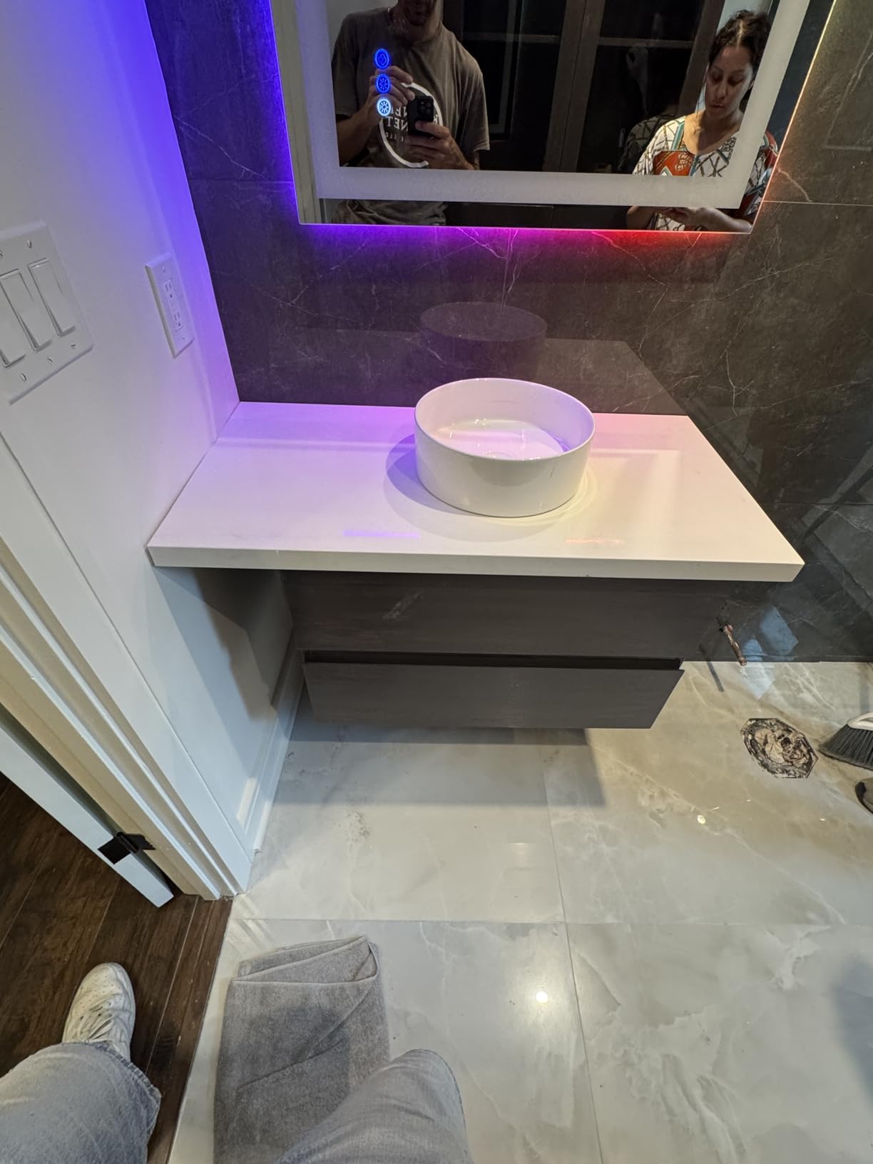 DeerValley 72'' Bathroom Vanity with Double Sink Top, Pre-Assembled Modern Wood Bathroom Cabinet Sink Combo with Backsplash, Soft Closing Doors, Multifunctional Storage Space Vanity (White) customer photo 2