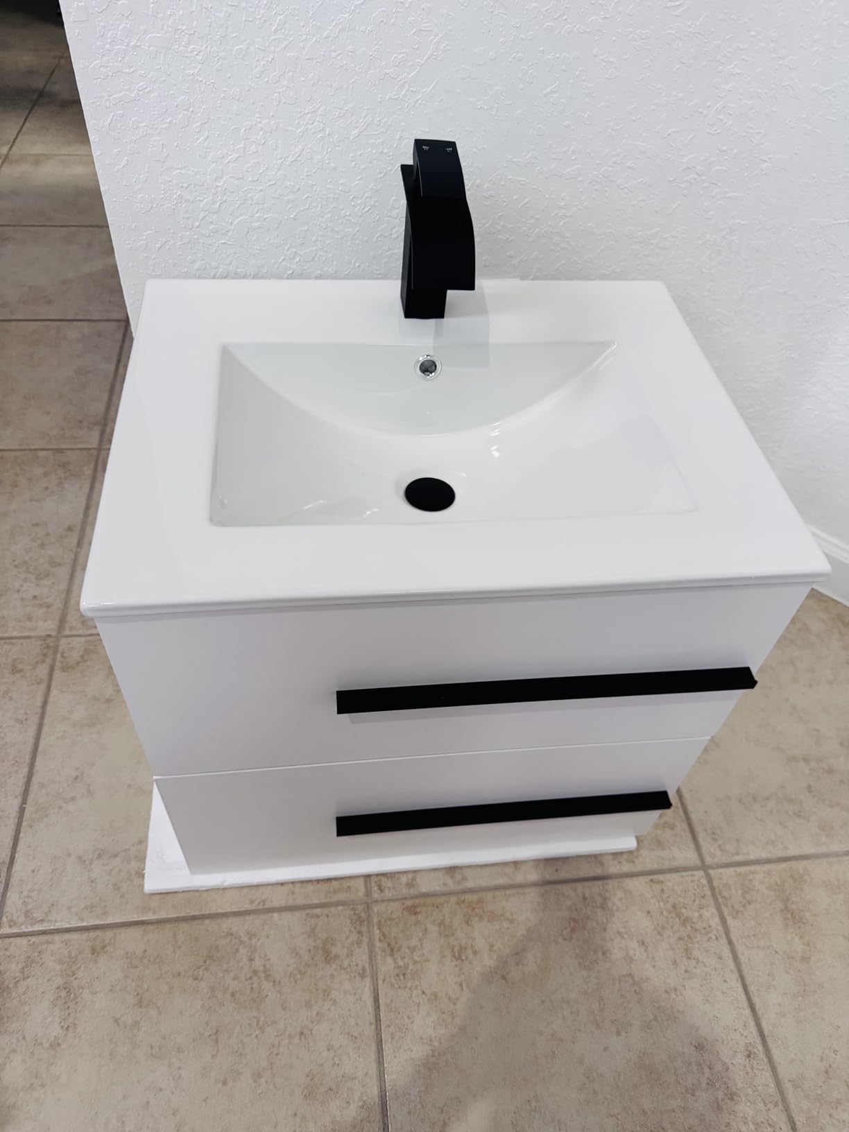 30 Inch Floating Bathroom Vanity with Sink - White Modern Wall Mounted Vanity with Sink, Soft-Close Two Drawers, Black Handles & Smooth Motion Glides customer photo 1