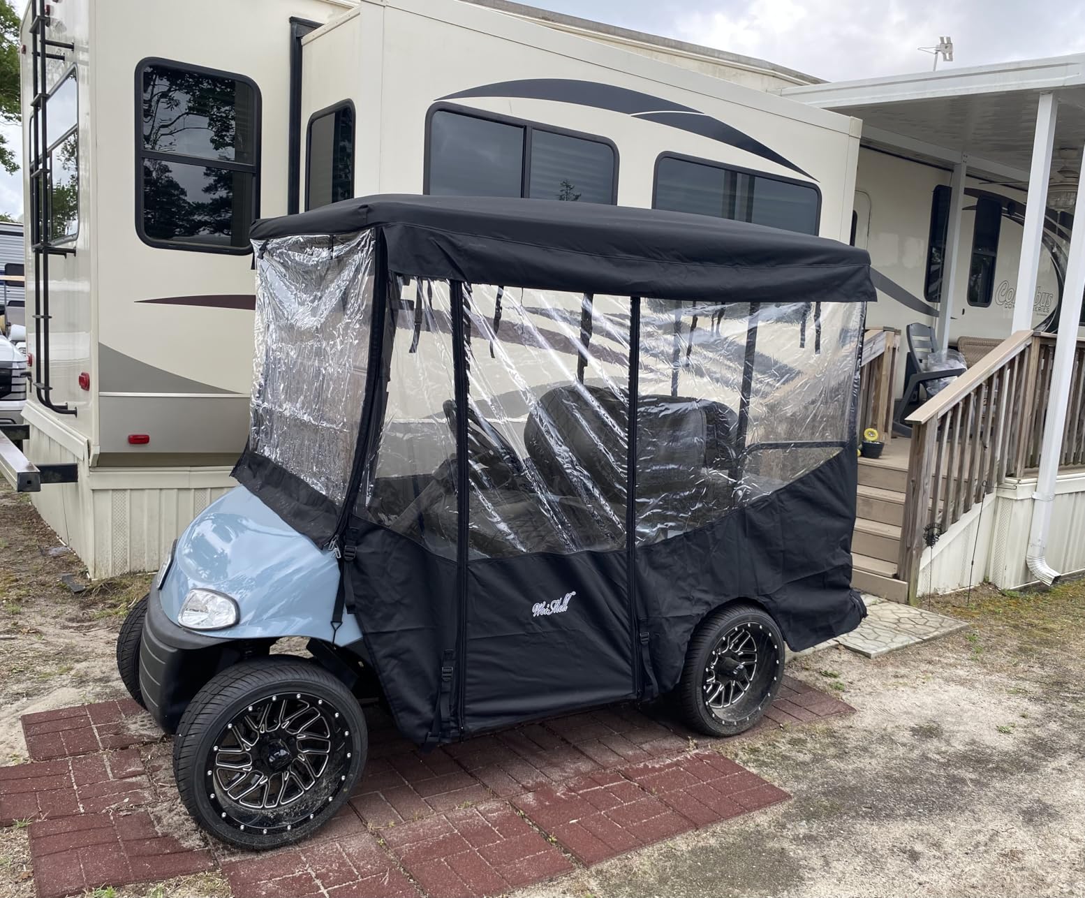 Golf Cart Enclosure 4 Passenger for EZGO RXV 80-Inch Extended Roof | 600D Waterproof Windproof Rain Cover, Full Roll-up Doors, 4-Side Clear Windows, All-weather Protection, Easy to Install customer photo 1