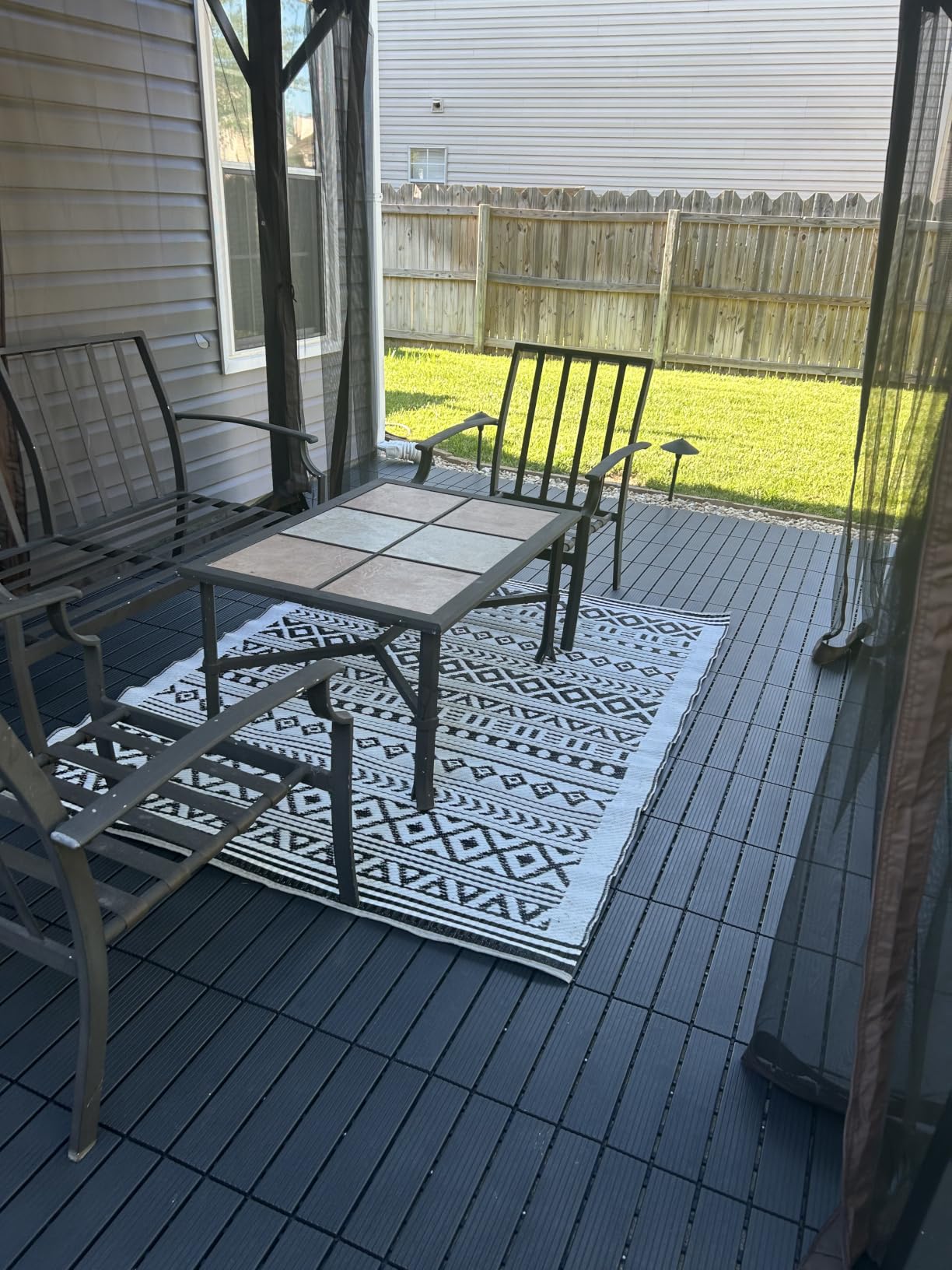 Plastic Interlocking Deck Tiles (44 PCS), 12x12 Inches Waterproof Outdoor Patio Flooring, Easy Snap Balcony Floor Tiles for Garden, Poolside, Backyard, Pathway, Indoor Use, Dark Grey, Grid Pattern customer photo 1