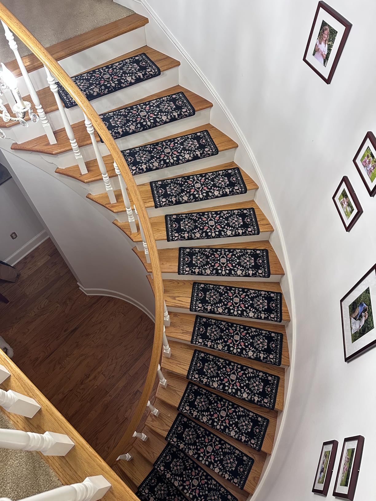 RORA Bullnose Stair Treads for Wooden Steps, Non Slip Stair Carpet 14pcs | Washable, Self-Adhesive, Floral Stair Rug Runner with Edge Protection for Indoor, Pets & Elder, 29.5 x 9.5x 1.7, Black customer photo 1