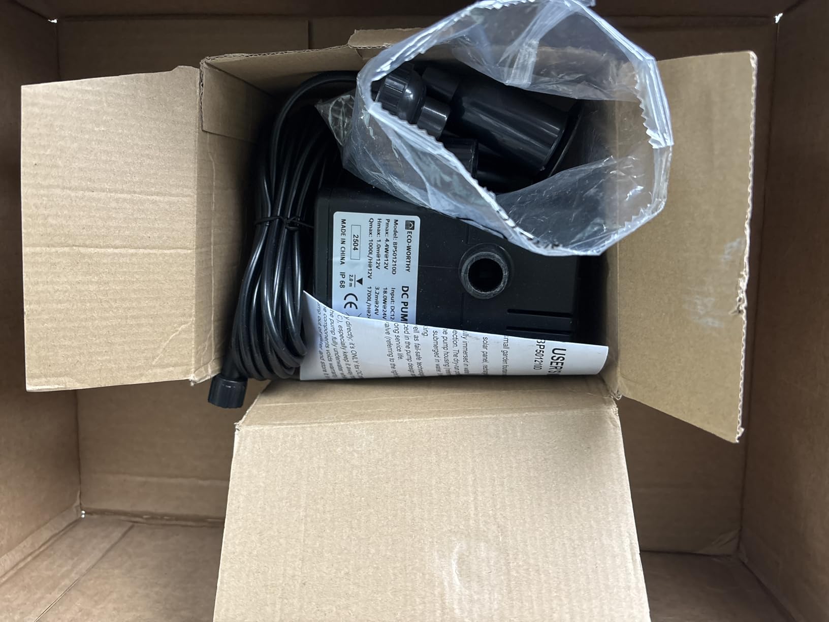 ECO-WORTHY 449 GPH Solar Powered Water Fountain Pump Upgraded Dry-run Protection Brushless Submersible Pump 12V-24V DC with 16.4ft(5M) Power Cord, 10.17 ft High Lift, 2 Nozzles for Pond, Hydroponics customer photo 1