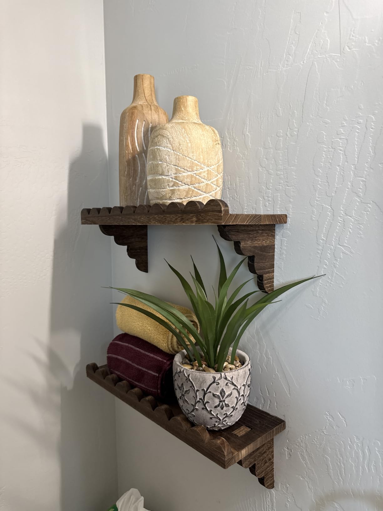 Scalloped Wood Wall Shelf - 17 Inch Floating Shelf with Wood Brackets, Easy to Install Rustic Wall Shelf for Living Room, Bedroom, Bathroom, or Any Space customer photo 2