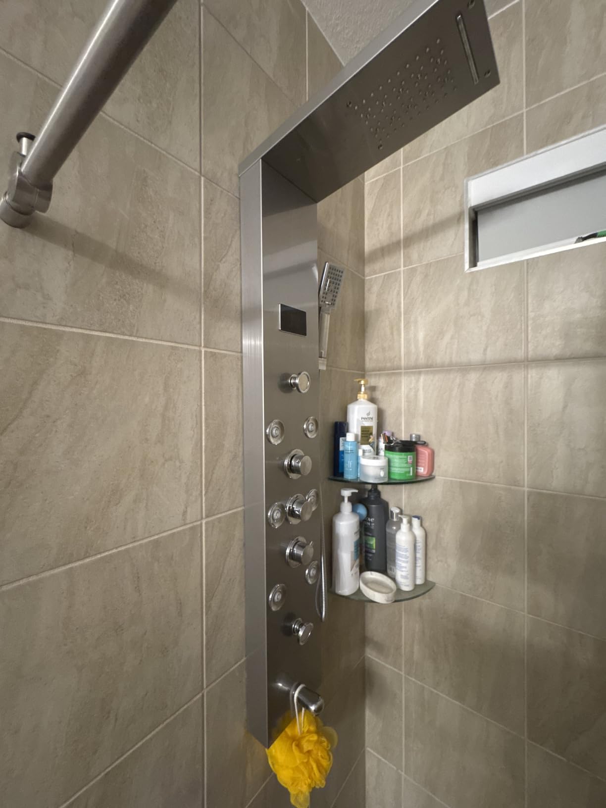 VEVOR Shower Panel Tower System with Rainfall Waterfall Shower Head, 53 in Brushed Stainless Steel Shower Column, 5-Function Faucet, Wall-Mount Rain Massage System with 2 Body Jet, Handheld, Tub Spout customer photo 1