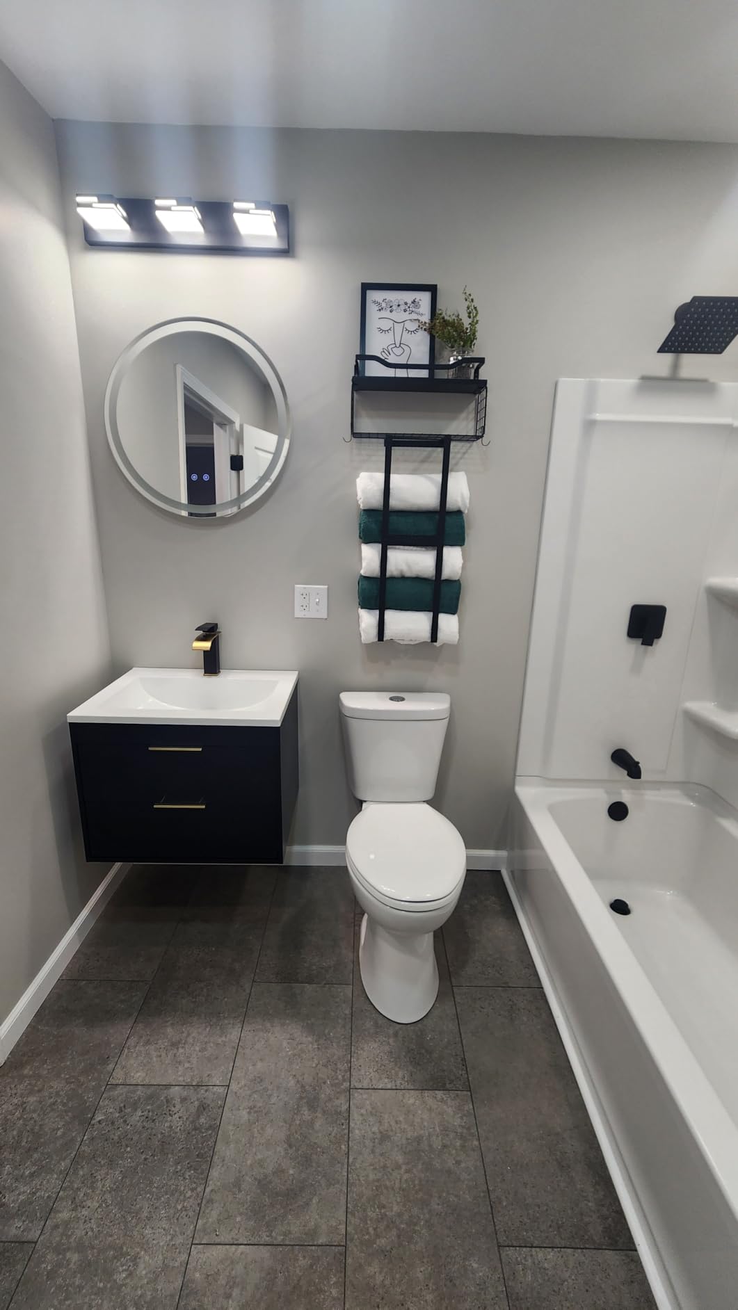 36 Inch Bathroom Vanity with Sink, Modern Floating Bathroom Vanity with Resin Sink, 2 Large Storage Drawers, Wood Grain Texture Wall Mounted Vanity, Metal Handles, White customer photo 1