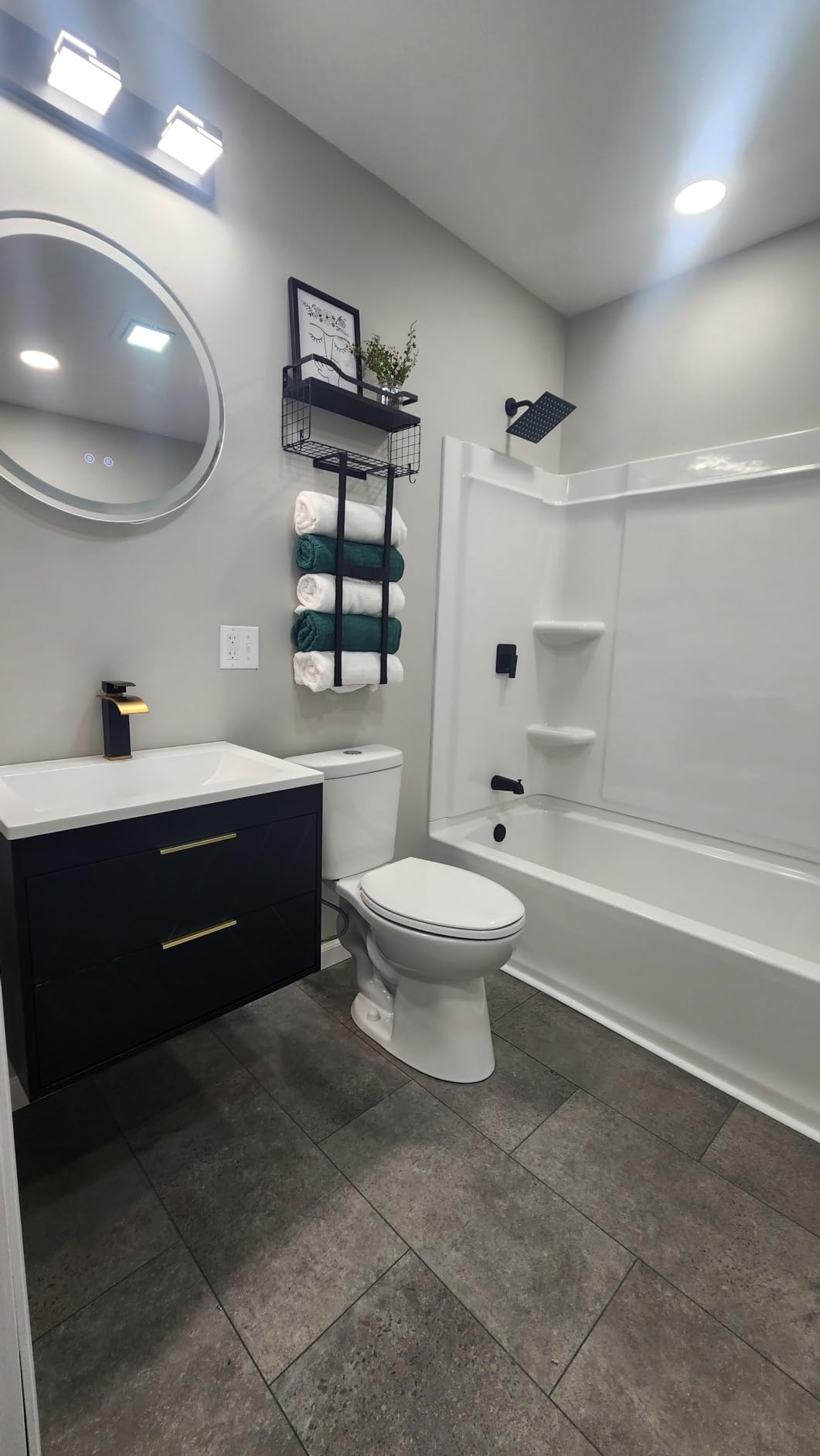 36 Inch Bathroom Vanity with Sink, Modern Floating Bathroom Vanity with Resin Sink, 2 Large Storage Drawers, Wood Grain Texture Wall Mounted Vanity, Metal Handles, White customer photo 2