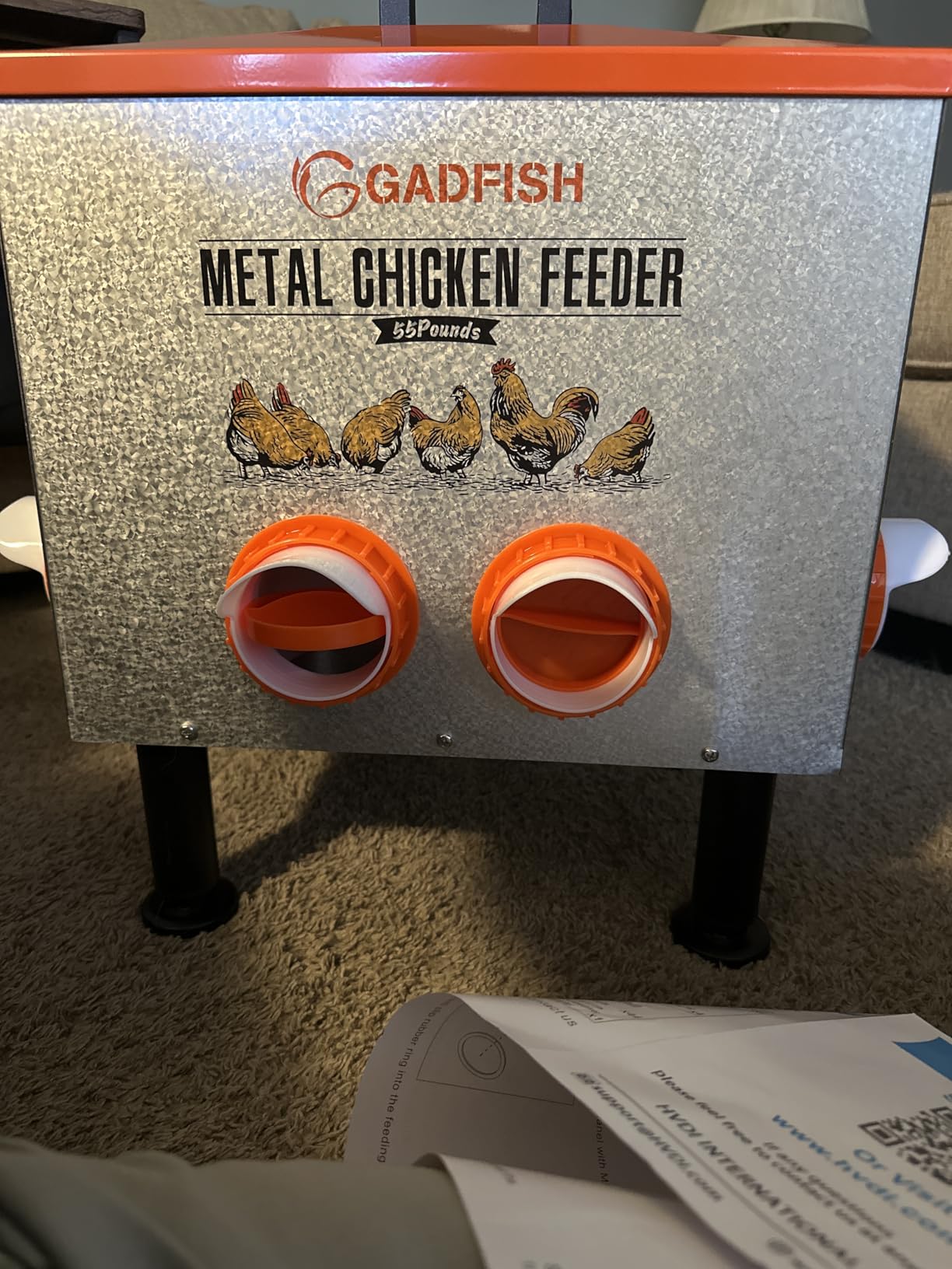 GADFISH 55LBS Large Capacity Automatic Chicken Feeder - Upgraded Window Design Allows Viewing of Feed Conditions, 8 Feeding Ports, Anti-Waste Design, Height-Adjustable Legs & Secure customer photo 2