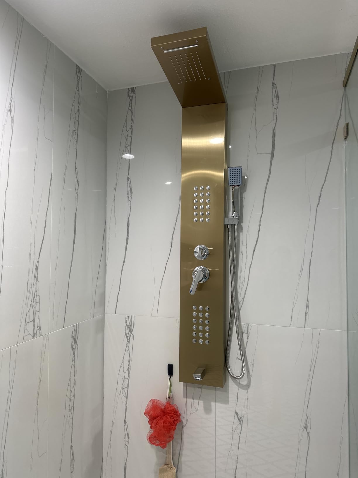 5-in-1 Shower Panel Tower System - Brushed Gray | 304 stainless steel Shower Panel Tower Column with Powerful Body Jets, Rainfall, Waterfall, Handheld and Tub Spout customer photo 1