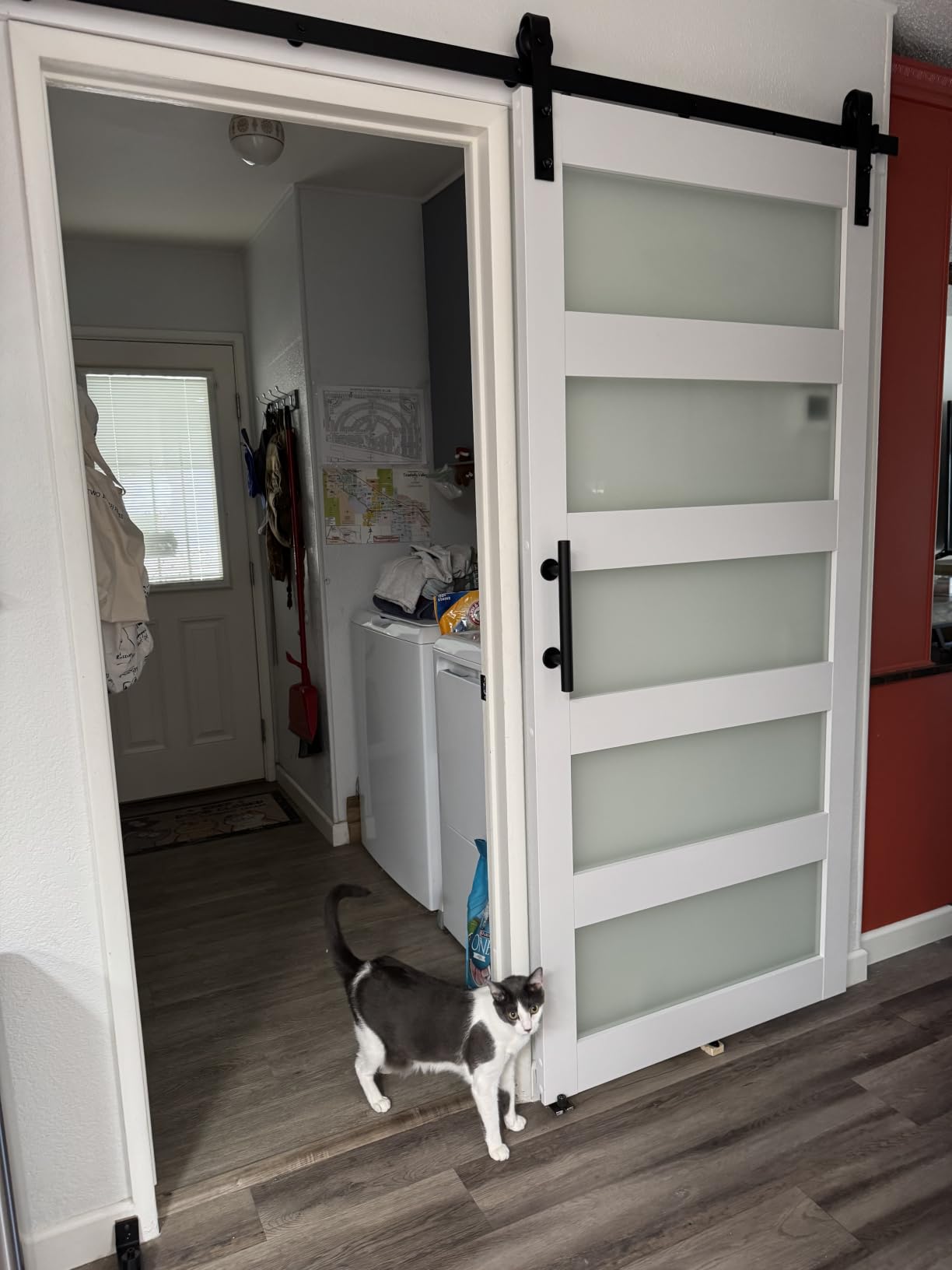 36in x 84in 5-Panel Sliding Glass Barn Door with 4ft Hardware Kit | Easy Assembly with Pre-Drilled Holes, Waterproof, Frosted Glass for Bathroom-Fit Max Opening 34in x 82in customer photo 2