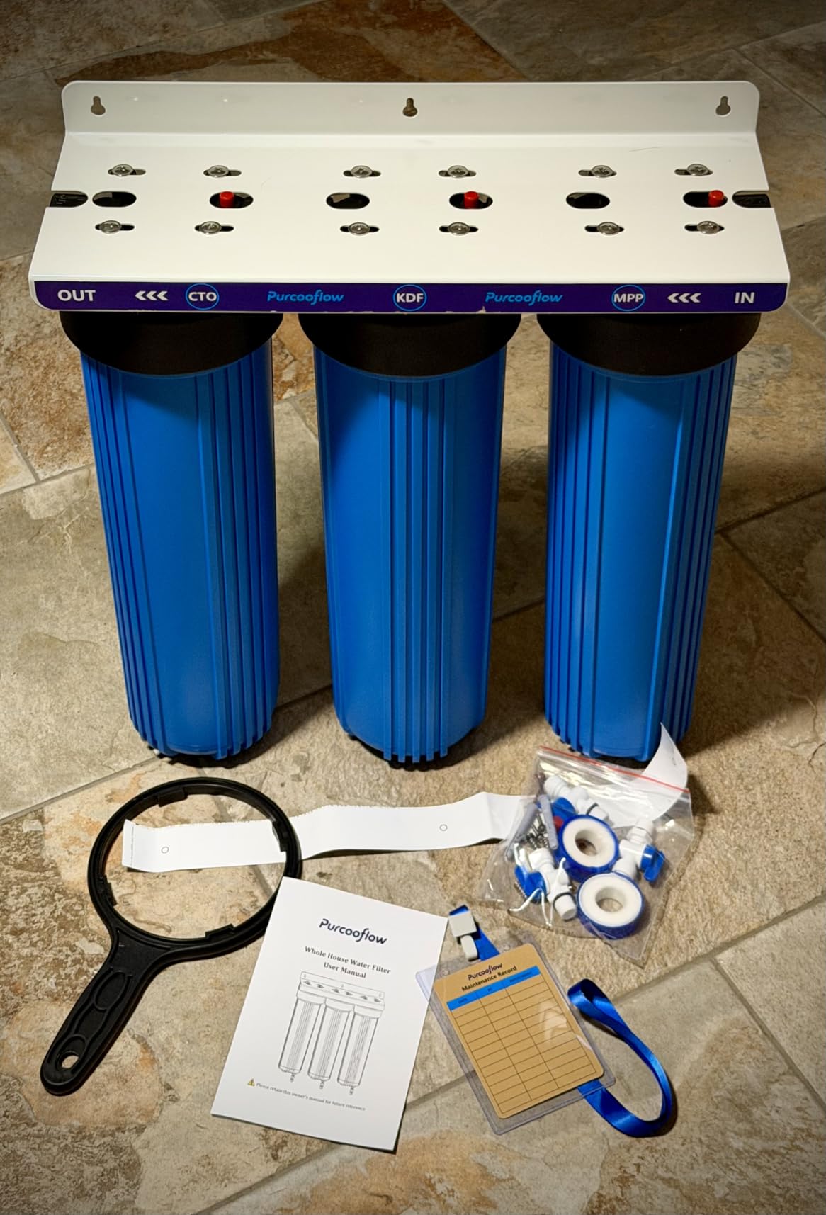 3-Stage Whole House Water Filter System, Heavy Metal (Iron, Manganese) Reduction, 20x4.5 Inch, Includes PP, KDF & CTO Carbon Block, 1