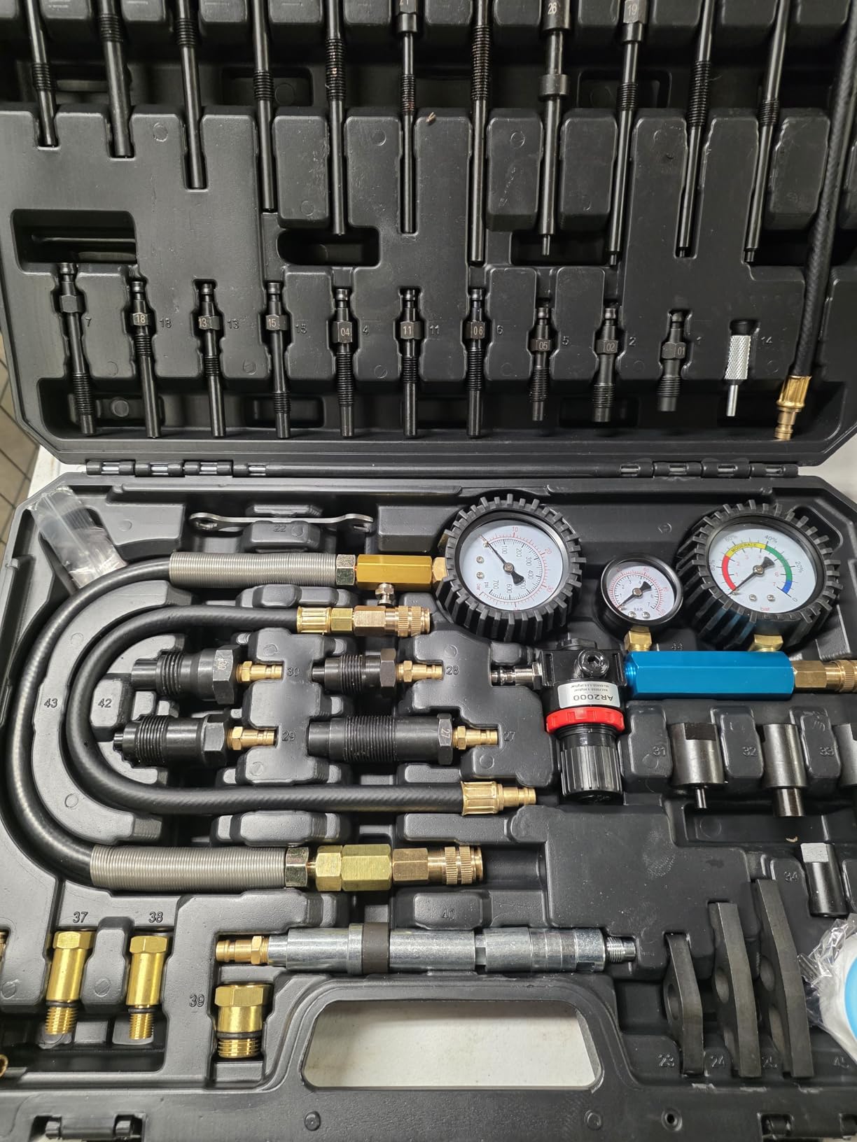 46PCS Automotive Compression Tester Kit with Dual-Dial Gauge Gasoline & Diesel Compression Tester Set Cylinder Leak Down Tester for HDI, TDCi, Pump Duse (PD) (1/4 US Standard Air Inlet) customer photo 2