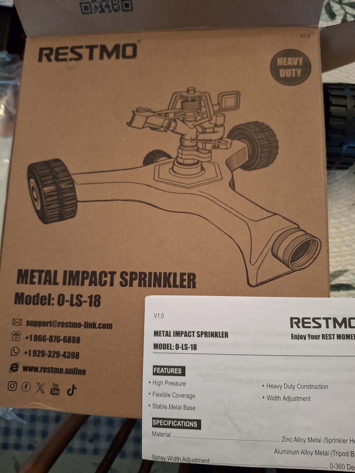 RESTMO Heavy Duty Full Metal Impact Sprinkler with Wheeled Base, 360-Degree Rotating, Adjustable Zinc Alloy Head, Large Area Coverage customer photo 2