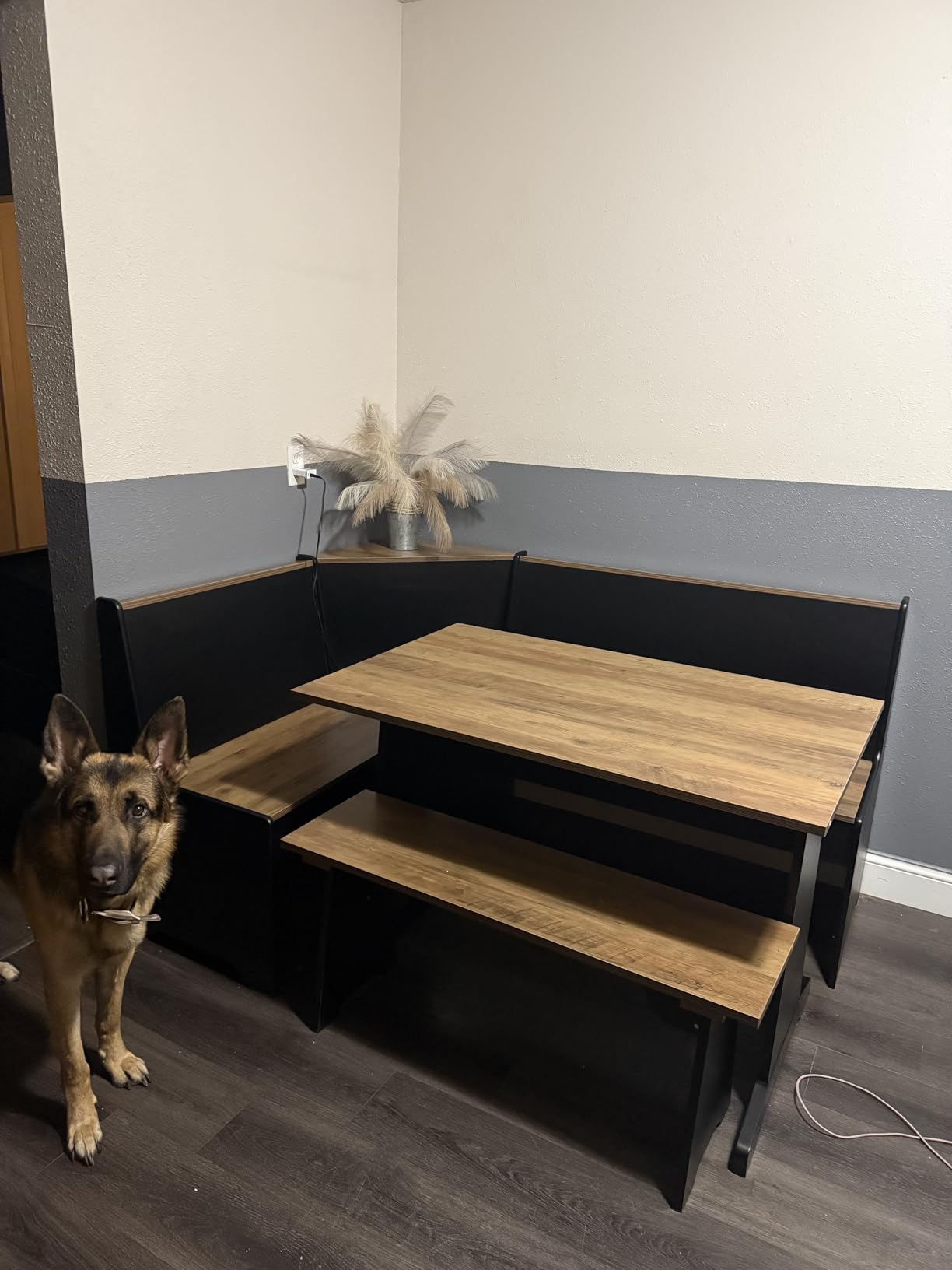 3-Piece Corner Dining Set with Hidden Storage, Black Oak | Breakfast Nook, L-Shaped Corner Bench, Hidden Storage, Space Saving Design for Small Space, Kitchen Dining Room Furniture customer photo 1