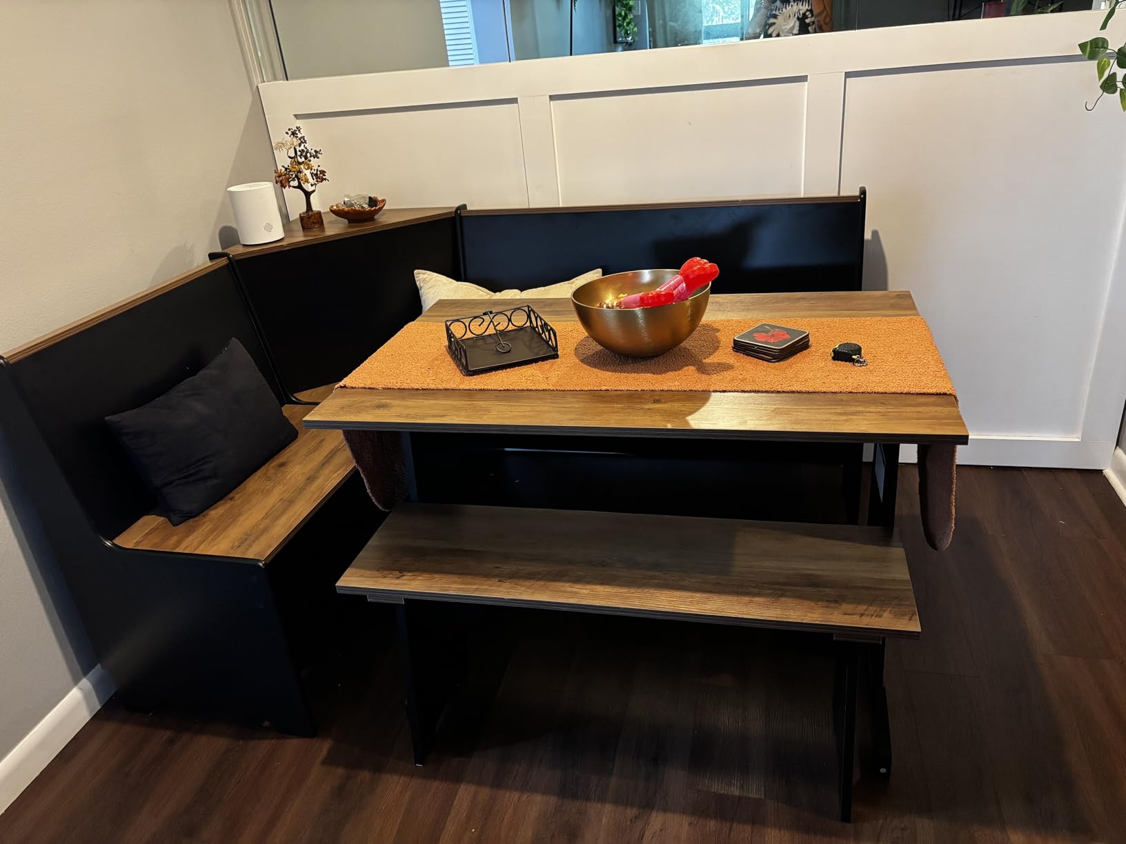 3-Piece Corner Dining Set with Hidden Storage, Black Oak | Breakfast Nook, L-Shaped Corner Bench, Hidden Storage, Space Saving Design for Small Space, Kitchen Dining Room Furniture customer photo 2