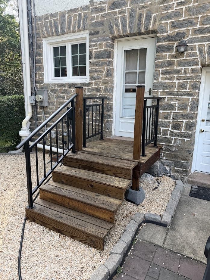 Hand Rails for Outdoor Steps, Stair Handrail & Indoor Stair Railing Kit, Railings for Outdoor Steps for Fence & Outdoor Steps (2 Pack, Black-with Balusters, 4 Step) customer photo 1