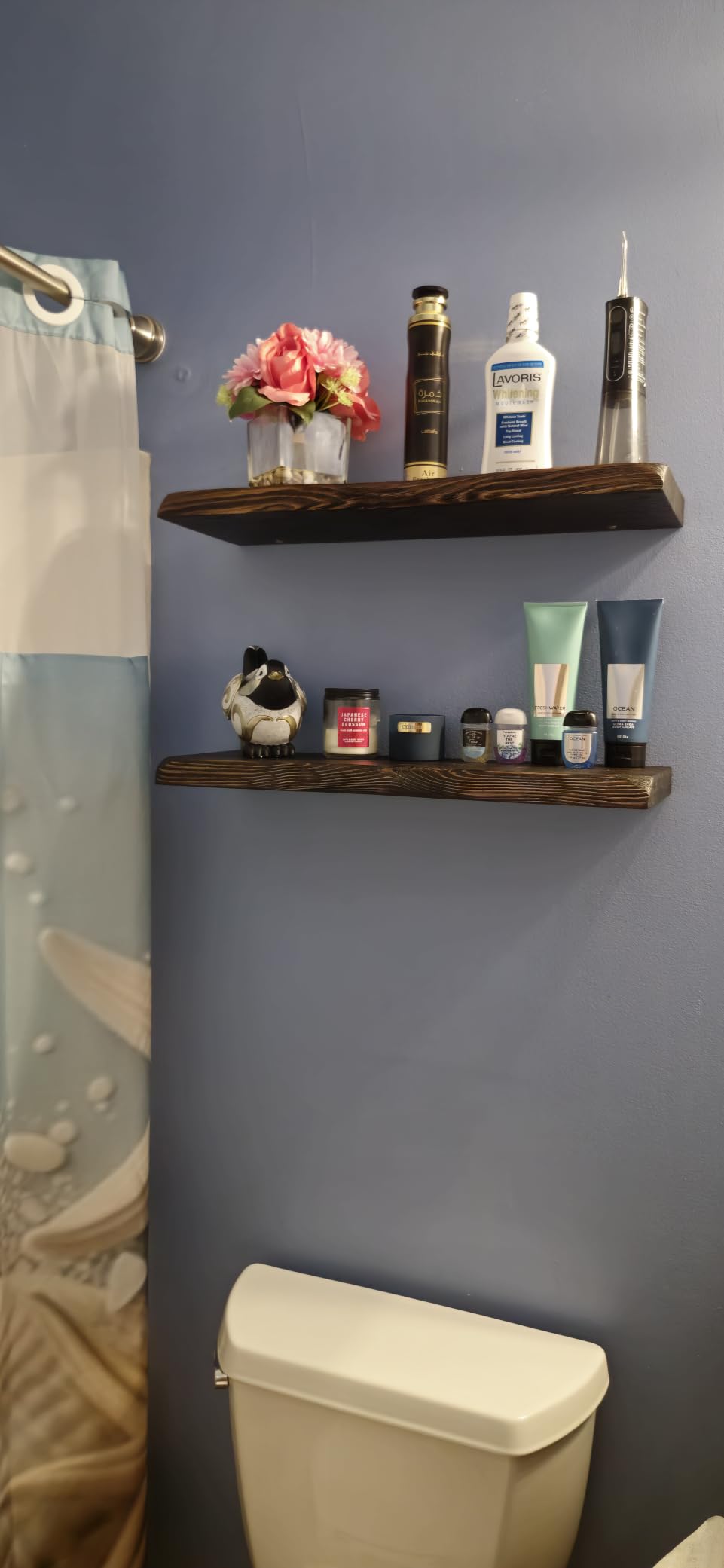 24 Inch Live Edge Floating Shelves for Wall Set of 2, Solid Finnish Spruce Natural Wood Floating Shelves, Thick Rustic Edge Shelves for Bathroom, Kitchen, Living Room Decor, Brown Finish customer photo 1