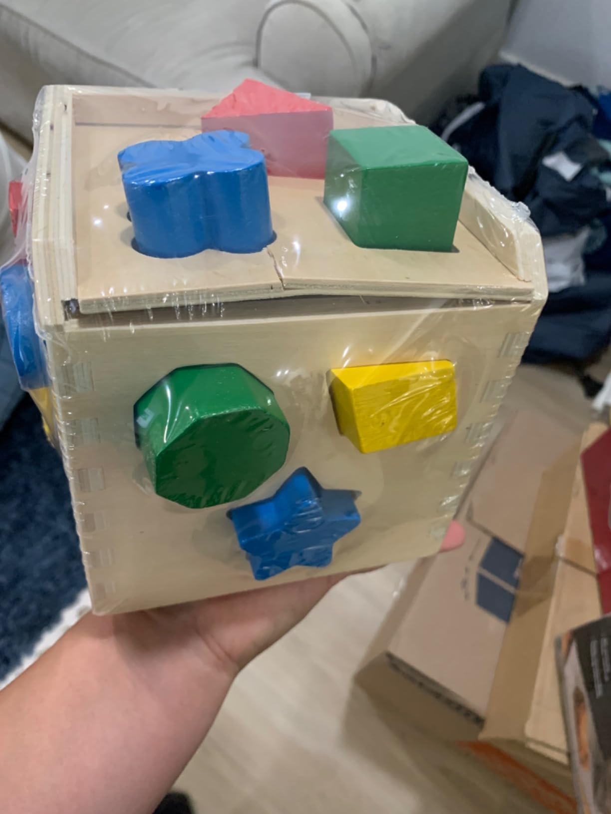 Melissa & Doug Shape Sorting Cube - Classic Wooden Toy With 12 Shapes | 13 Piece Set, Wooden Shape Sorter, 12 Shapes, Shape & Color Matching, Montessori, Toddler Learning Toys for Kids, Ages 2+ customer photo 2