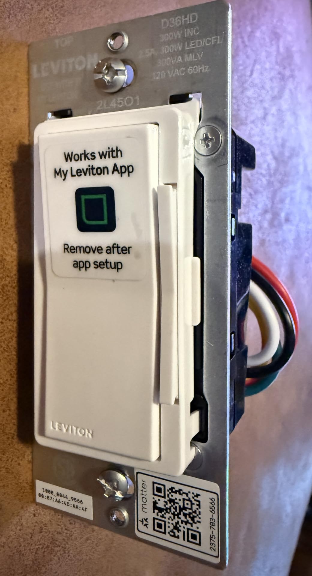 Leviton Decora Smart Dimmer Switch, Wi-Fi, Works with Matter, My Leviton, Alexa, Google Assistant, Apple Home/Siri & Wired or Wire-Free 3-Way, Neutral Wire Required, D36HD-1RW, White customer photo 2
