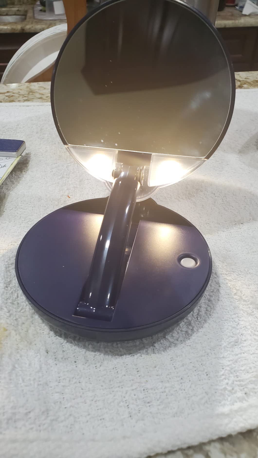 15X mag magnification compact mirror with light, LED magnifying handheld lighted travel folding makeup mirror, Tabletop mount, Portable, Small hand pocket, Desk, Vanity, Round Glass customer photo 2