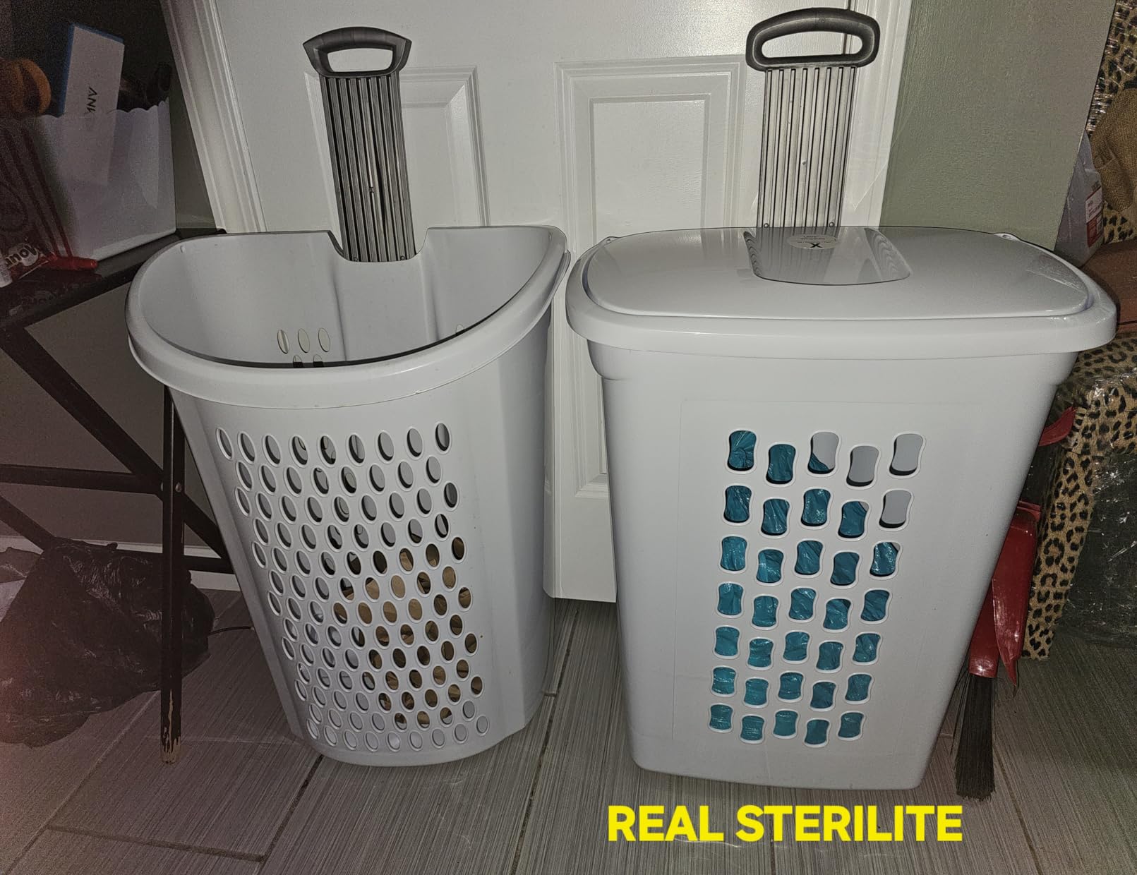 Sterilite Ultra Wheeled Laundry Hamper with Lid, Handle and Wheels for Easy Rolling, White customer photo 2