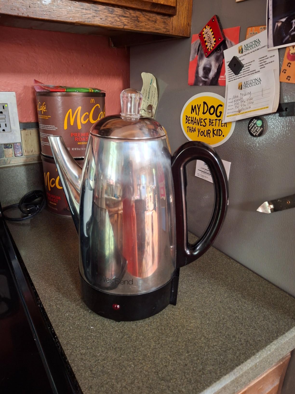 West Bend Electric Percolator Classic Style Coffee Maker with Heat Resistant Handle Base and Detachable Cord with Stainless Steel Stem and Basket, 12-Cup, Silver customer photo 2