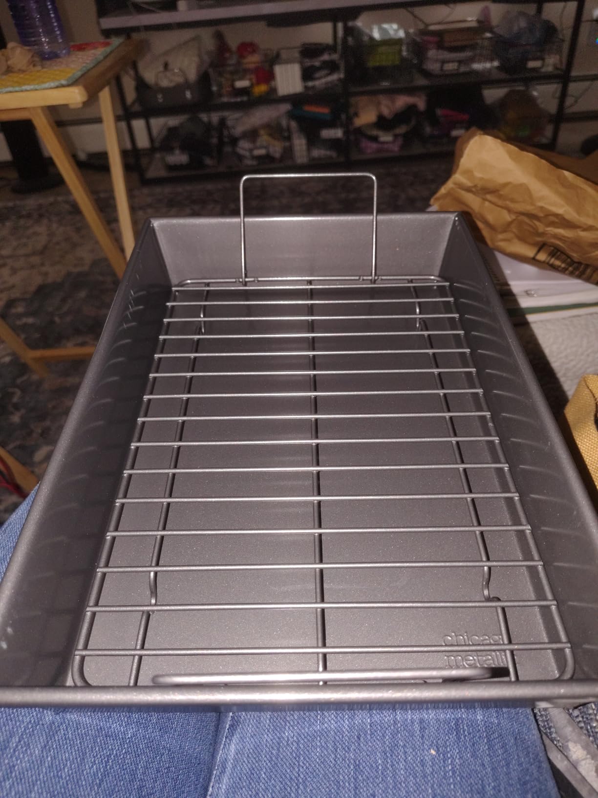 Chicago Metallic Roasting Pan with Rack - 9.5 Inch | Small Roasting Pan 13.5 x 9.5 Inch, Carbon Steel Rectangular Roaster with Nonstick Coating, Flat Rack with Fold-Out Handles customer photo 2