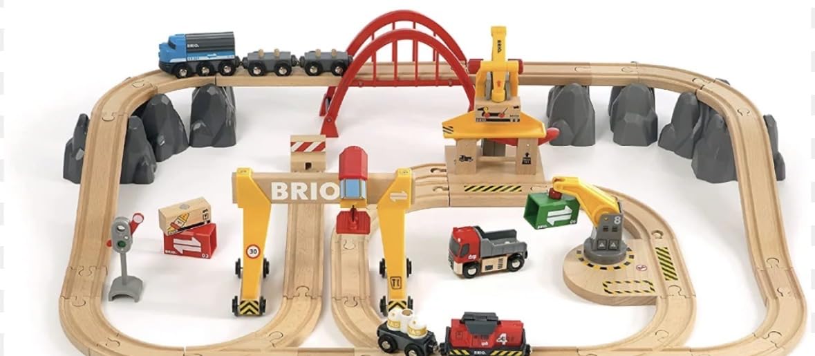 BRIO World Cargo Railway Deluxe - Wooden Track Train Set - Battery-Powered Engine, 3 Cranes, Bridge, Truck - Kids Ages 3+ - Compatible with All Wooden Rail Sets - FSC Certified Wood - 54-Pieces customer photo 2