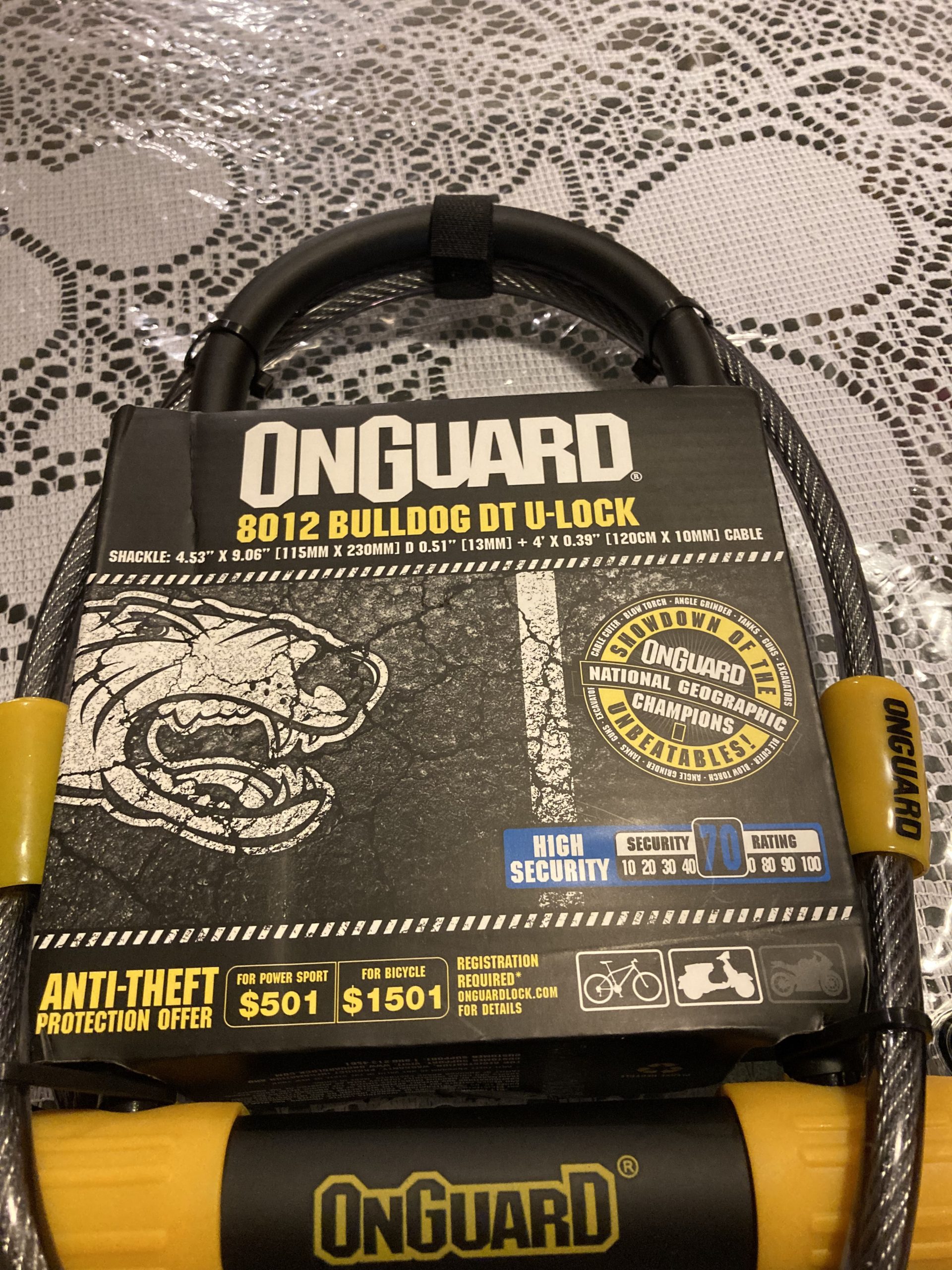 OnGuard Bulldog STD U-Lock with 4 ft Cable - 13 mm Hardened Steel Shackle (115 × 230 mm) - X2P Double Bolt Lock, Z-Cylinder Core, 5 Keys & Mount Bracket customer photo 2