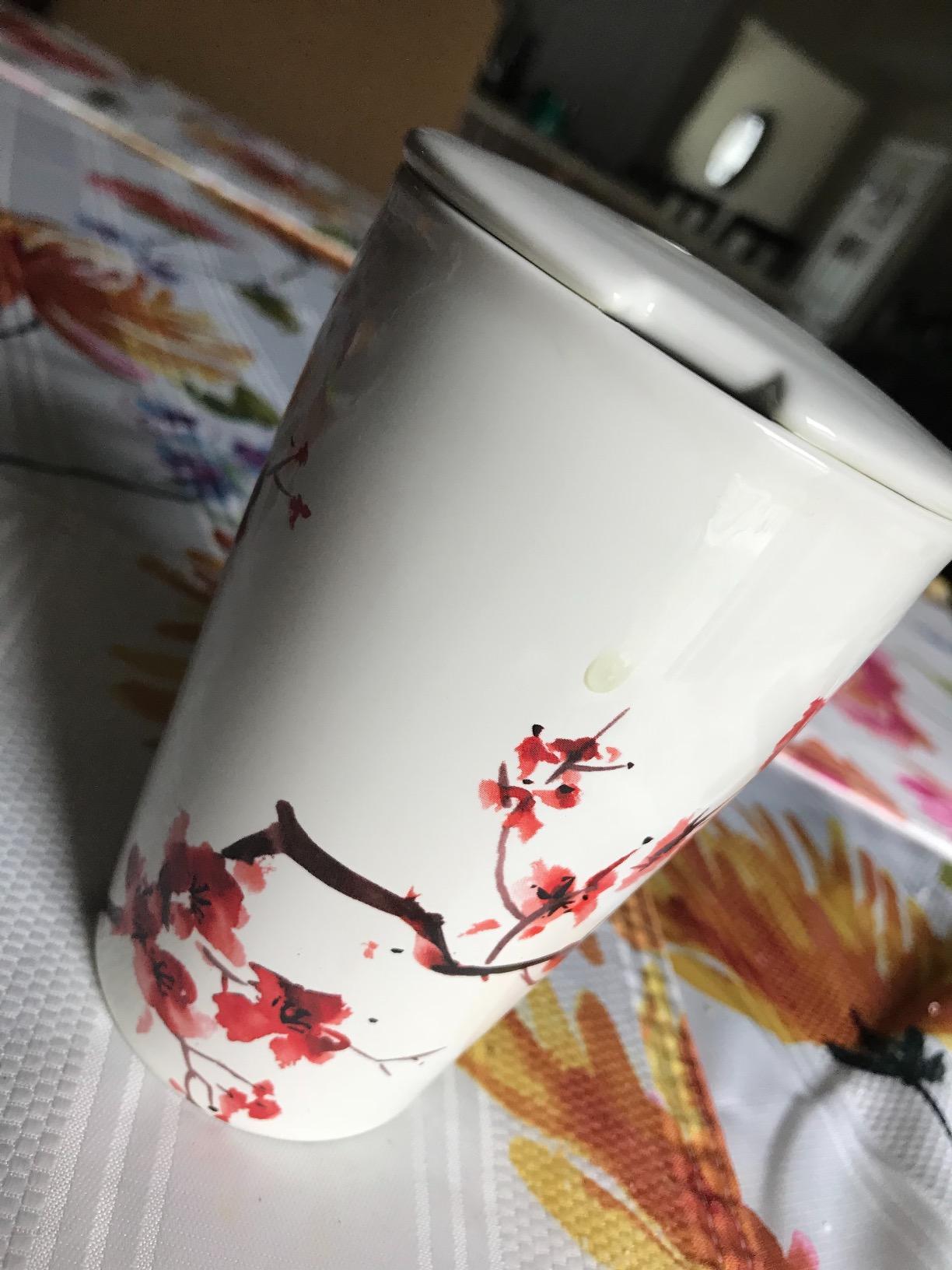 Tea Forte Double-Walled Ceramic Kati Cup, Removable Stainless Steel Infuser Basket and Lid, Steeps 12 oz Loose Leaf Tea, Dishwasher & Microwave Safe, Cherry Blossom customer photo 1