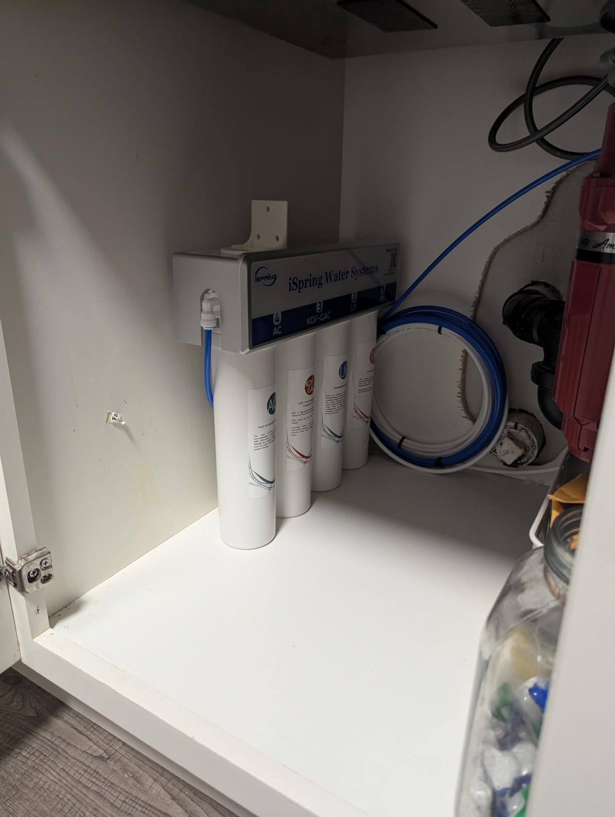 iSpring CU-A4 0.01 Micron Ultra-Filtration Under Sink Water Filter System, Tankless 4-Stage High Capacity, Remove 99.99% Contaminants, Quick Filter Change with Brushed Nickel Faucet, White customer photo 2