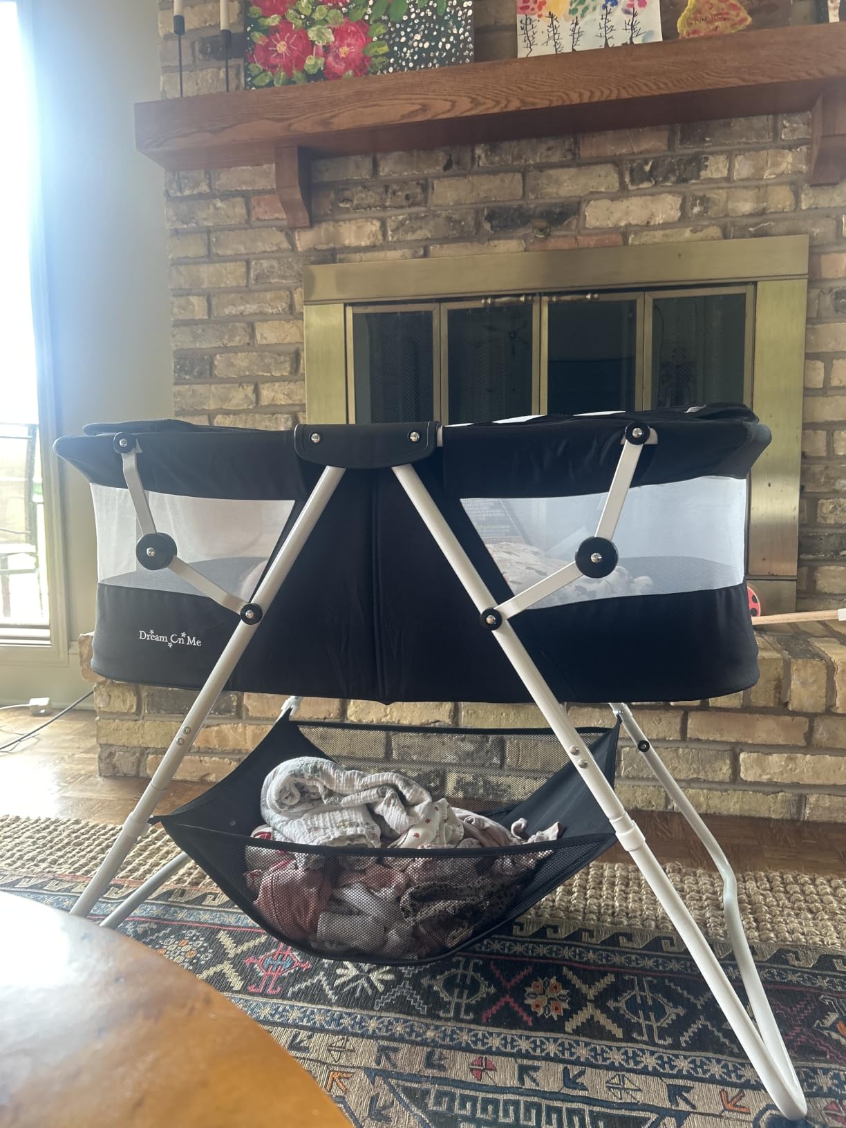 Dream On Me Karley Portable Newborn Bassinet with Double Mesh Canopy, Foldable Travel Bassinet with Storage Basket, Lightweight, Indoor Outdoor Use, Blue/Grey customer photo 1